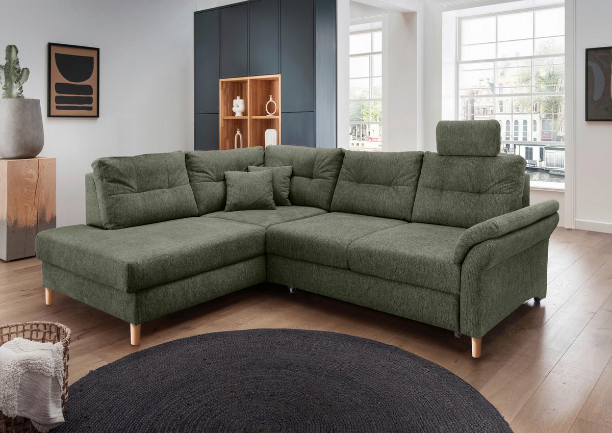 Ecksofa Brizzini Dunkelgrün S: 206x264 Cm - Dunkelgrün/Naturfarben, MODERN, Textil (206/264cm) - Livetastic