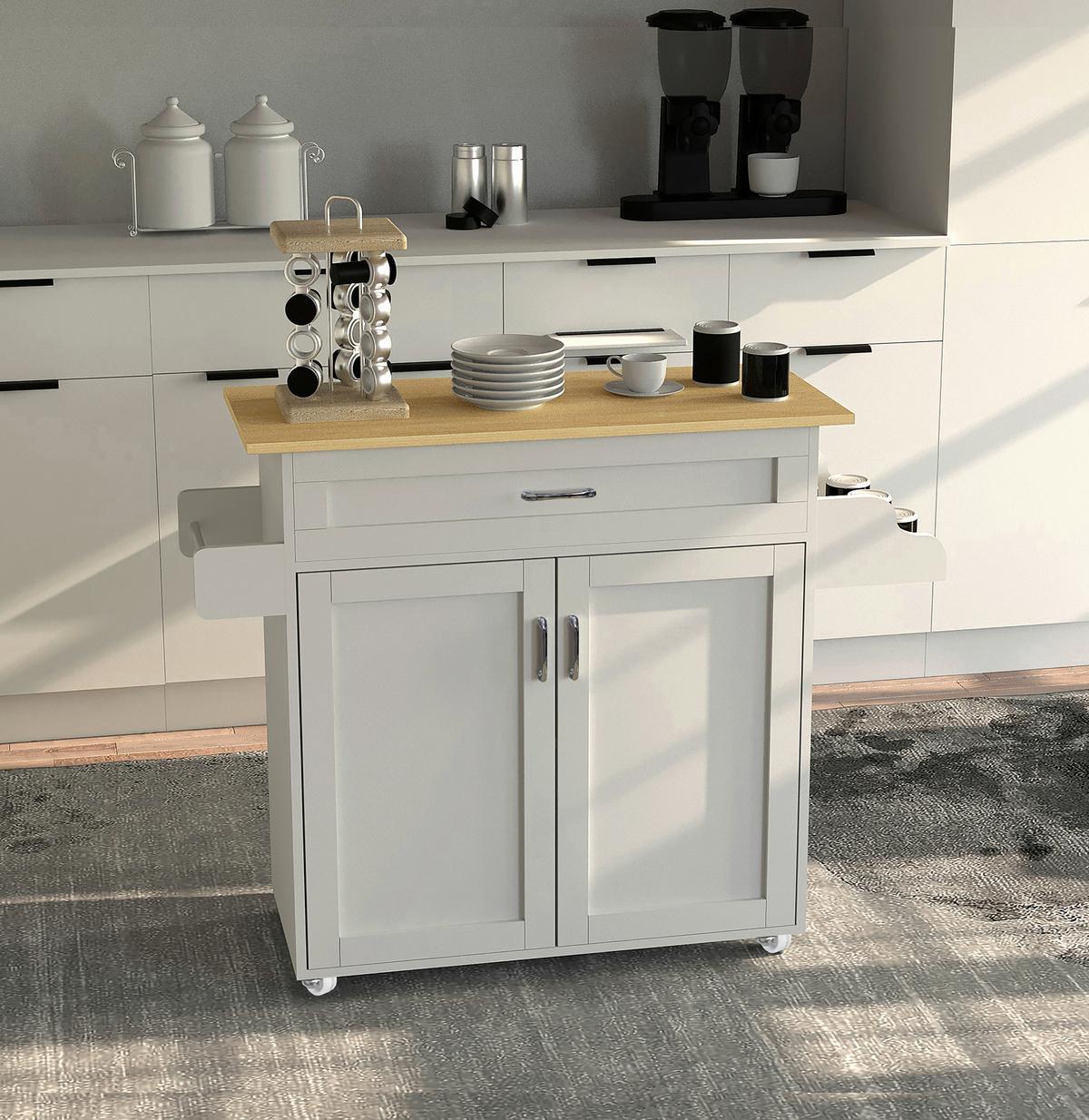 Servierwagen Pastano Weiß, Eiche Dekor B: 114 cm - Honigeiche/Weiß, Basics, Holzwerkstoff/Kunststoff (114/89/39cm) - MID.YOU