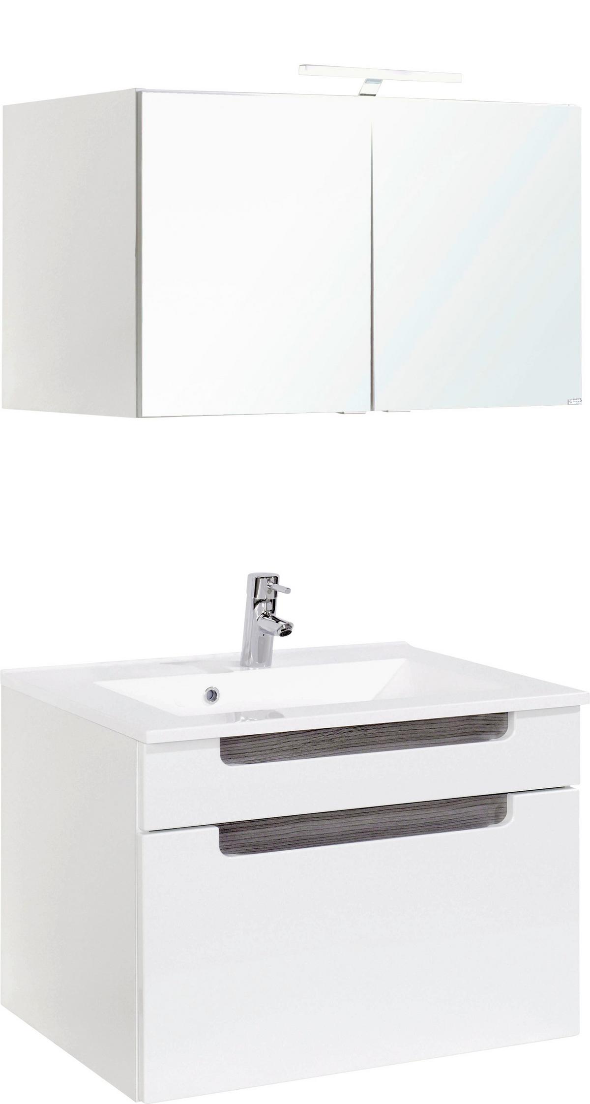 Badmöbel-set 3-tlg. Inkl. Led Siena B: 80cm, Weiß - Weiß/Silbereichenfarben, MODERN, Holzwerkstoff/Stein (80cm) - Held