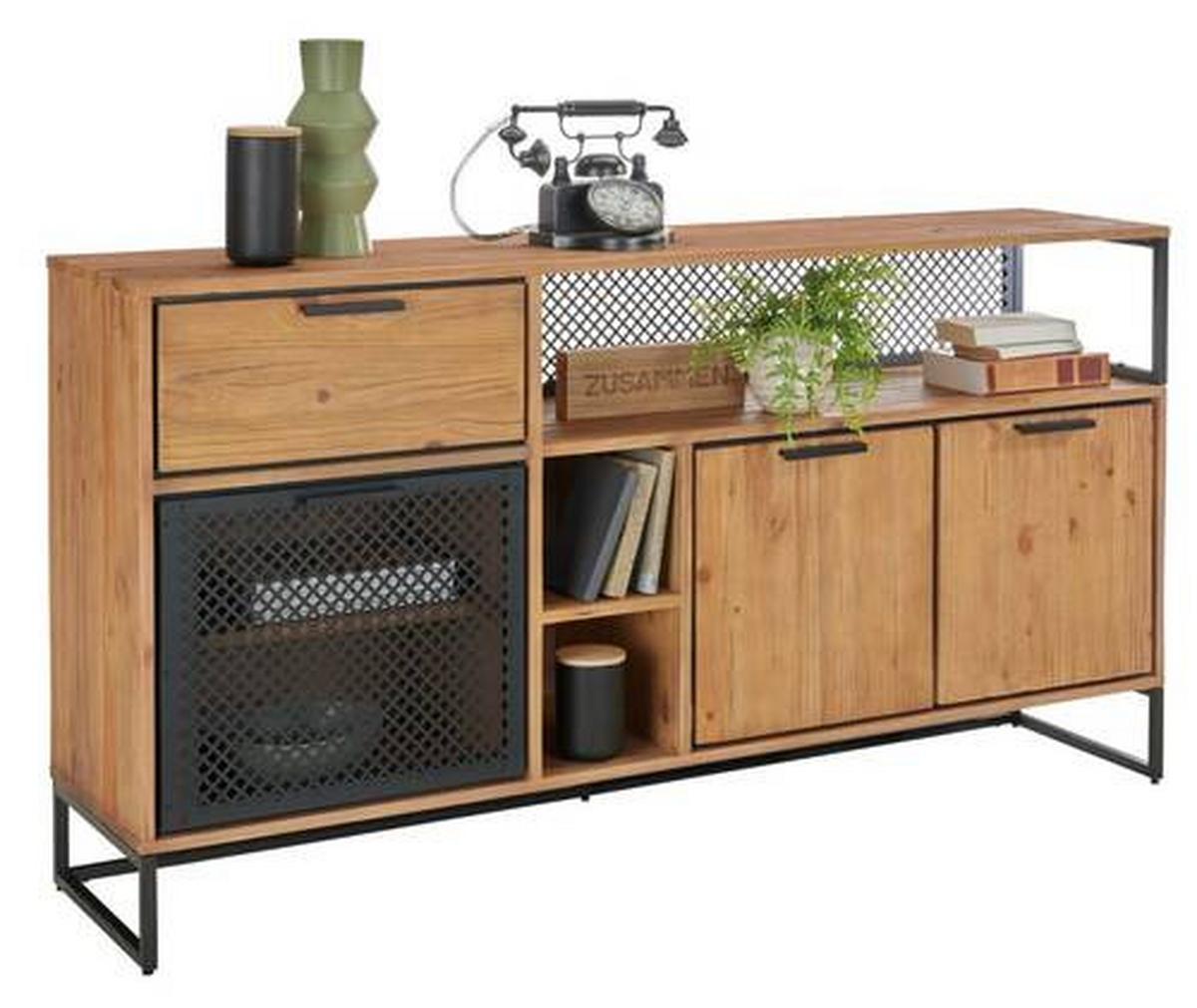 ŠIROKÁ KOMODA RUSTY - přírodní barvy/antracitová, Moderní, kov/dřevo (169/89/40cm) - Zandiara