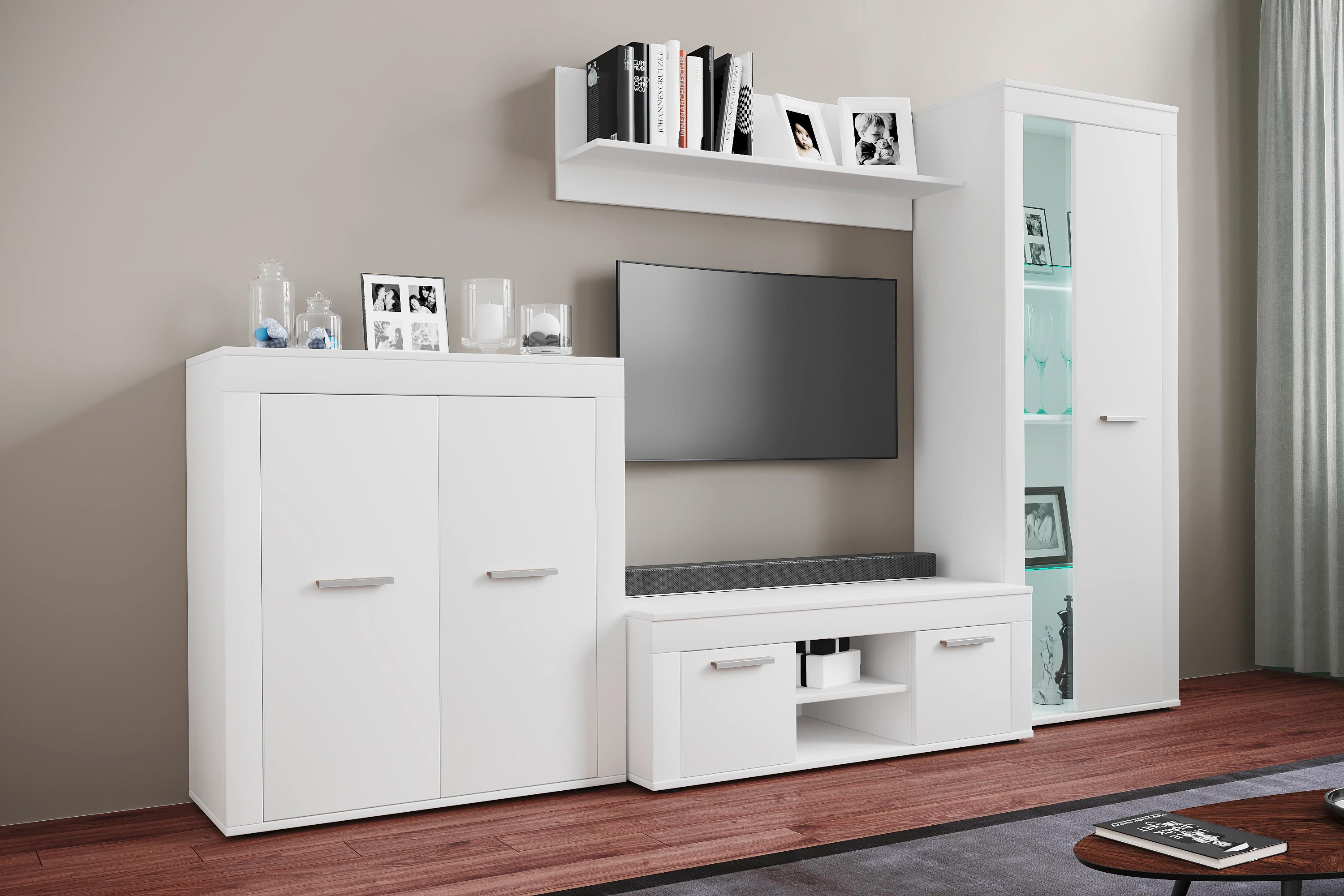 Wohnwand Usilo Weiß B: 242 cm - Schwarz/Weiß, Design, Glas/Holzwerkstoff (242/159/37cm) - MID.YOU