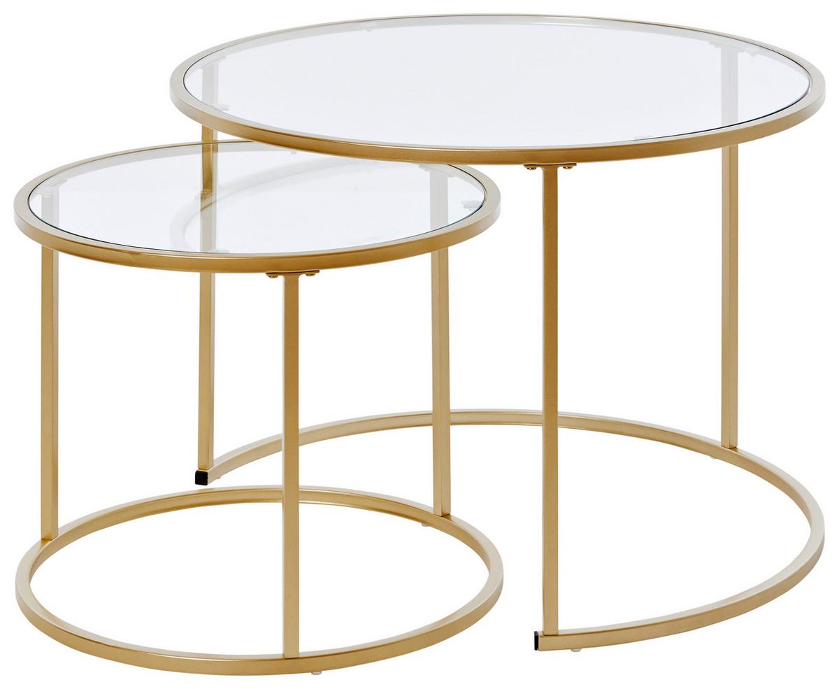 Beistelltisch 2-teilig Sol Coffee Set Weiß/goldfarben - Goldfarben/Weiß, KONVENTIONELL, Holzwerkstoff/Metall (73,4/73,4/50cm) - Livetastic