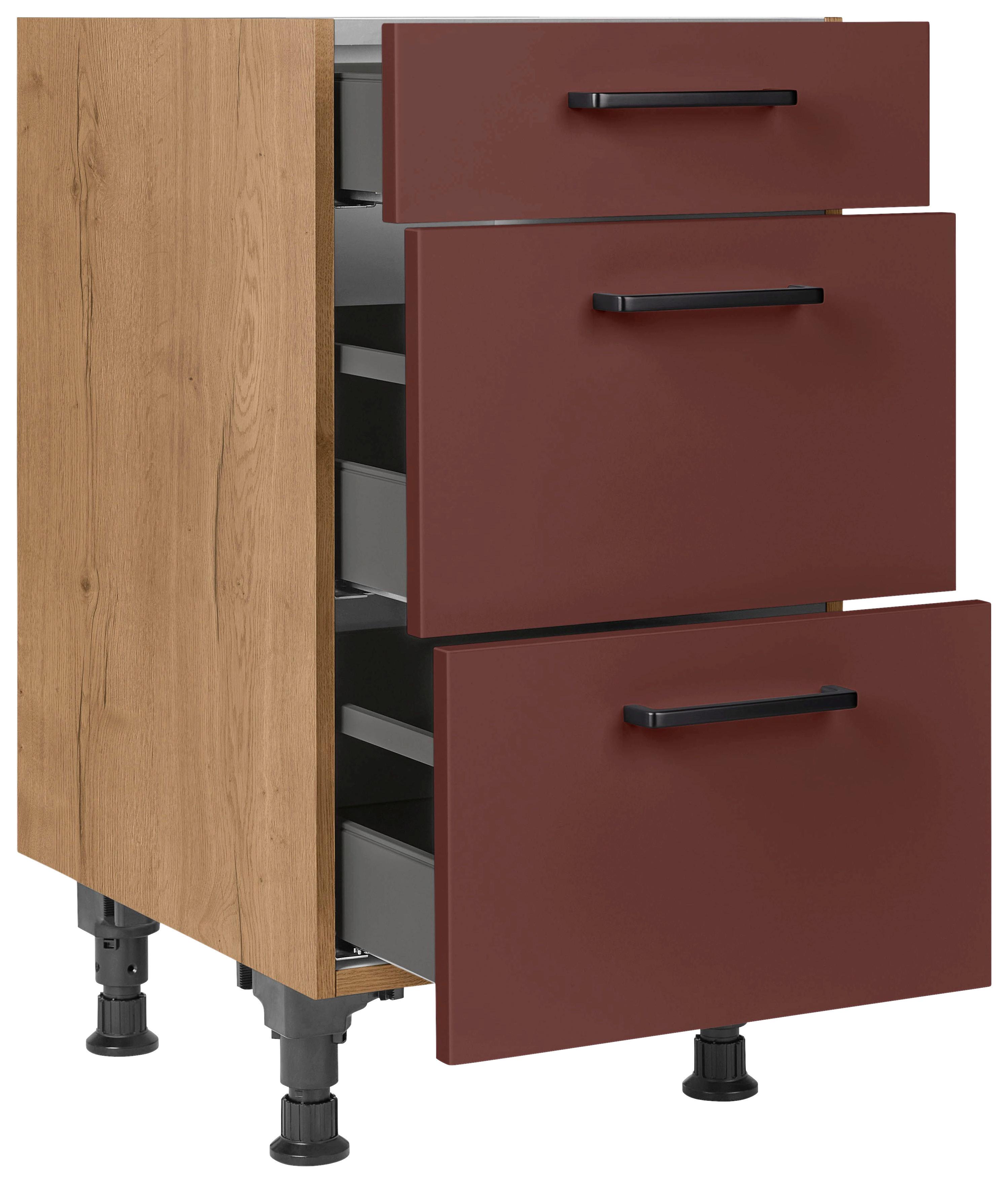 Schubkastenunterschrank Easytouch - Eichefarben/Rot, MODERN, Holzwerkstoff (45/87/56cm) - Nobilia