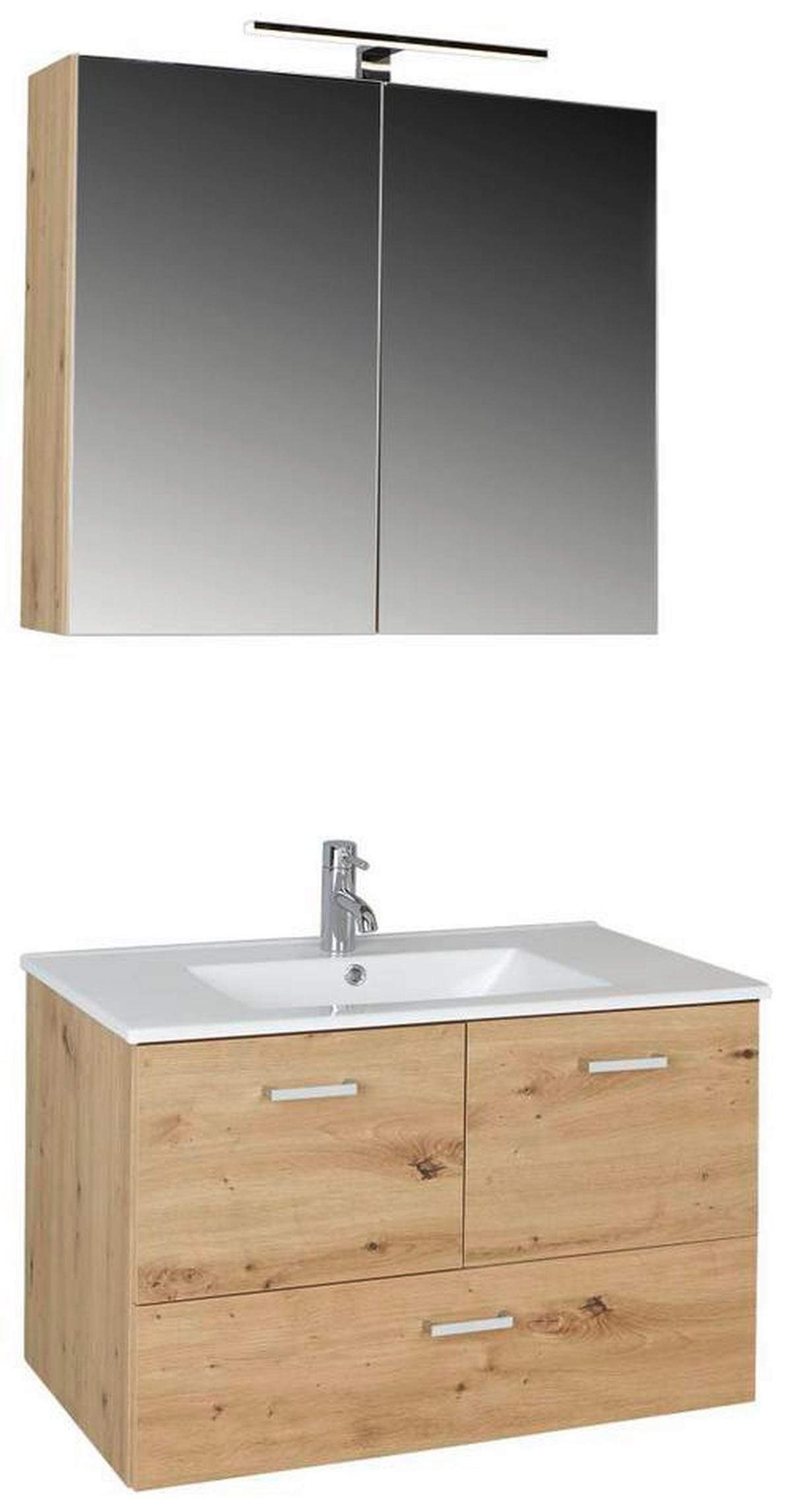 KOUPELNA BERGAMO CZ/SK - bílá/barvy dubu, Konvenční, kompozitní dřevo/keramika (80/200/46cm)