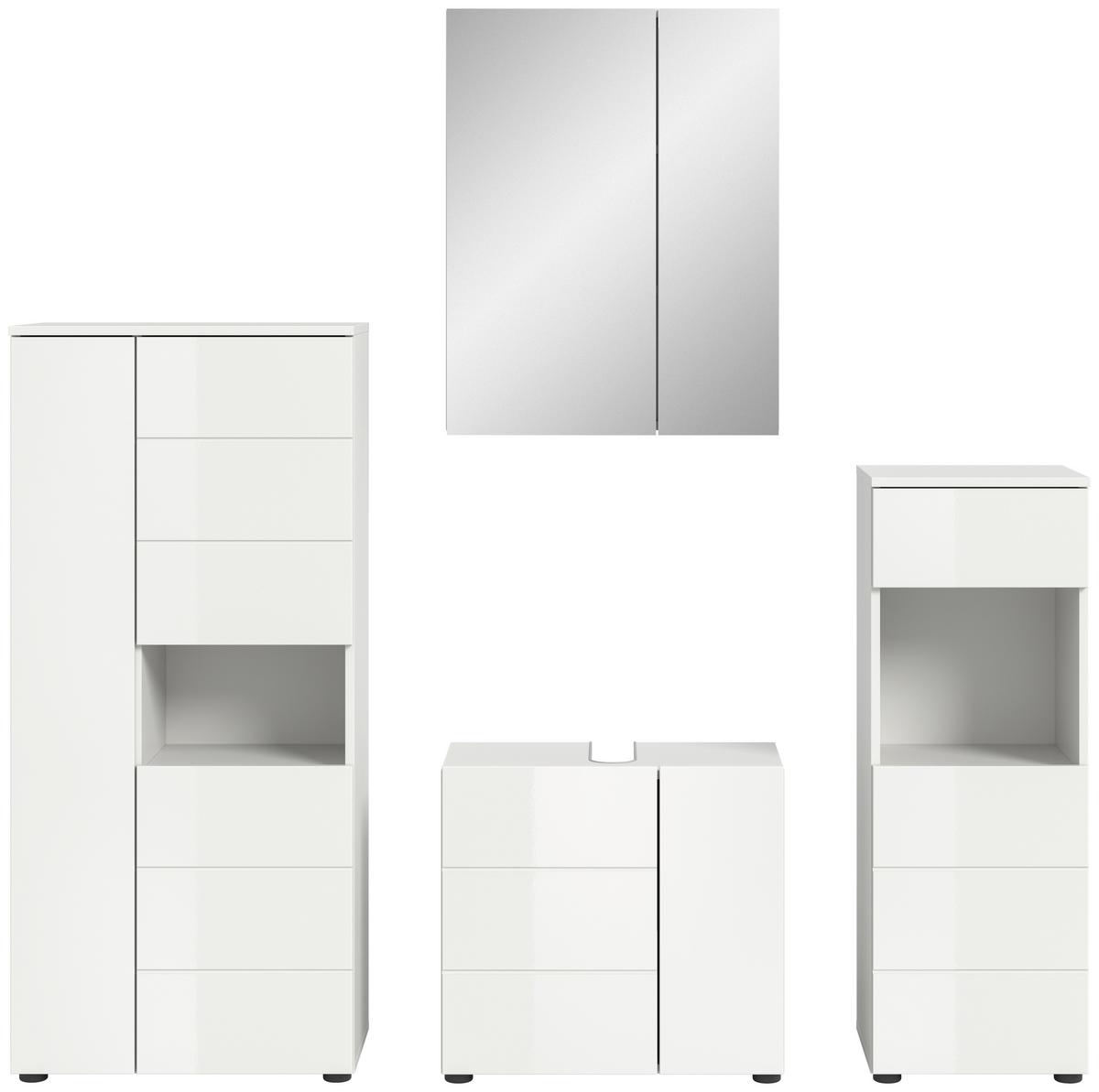 Badezimmer Vira Weiß B: 158 cm - Weiß Hochglanz/Schwarz, MODERN, Holzwerkstoff (158cm) - MID.YOU