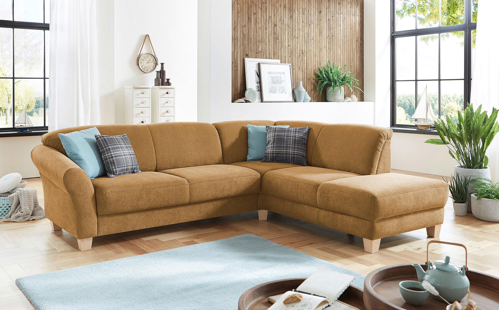 Ecksofa Gotland senfgelb mit Bettkasten, 257x212 cm - Senfgelb/Naturfarben, KONVENTIONELL, Textil (257/212cm) - Sit & More