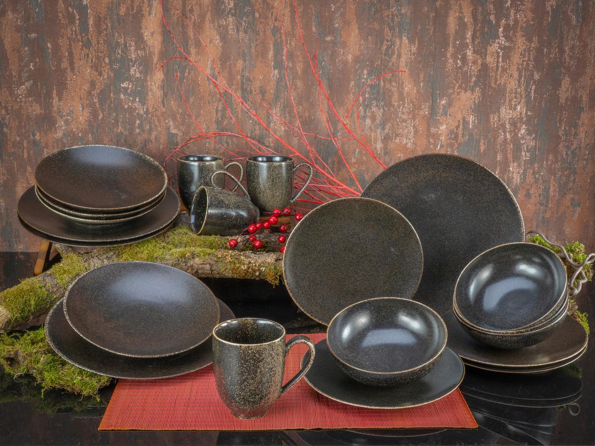 Kombiservice Rusty Keramik 4 Personen Geschirr Set - Goldfarben/Schwarz, Design, Keramik (33/34/34cm) - Creatable
