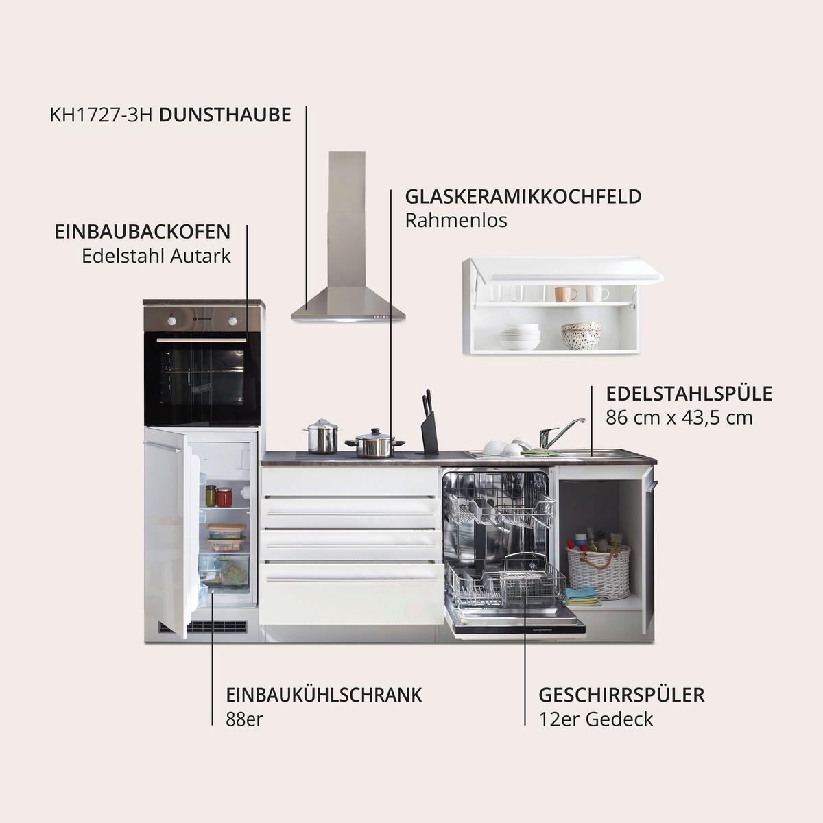 Küchenzeile Jazz 6 Mit Geräten 260 Cm Weiß - Anthrazit/Weiß, LIFESTYLE, Holzwerkstoff (260cm) - MID.YOU