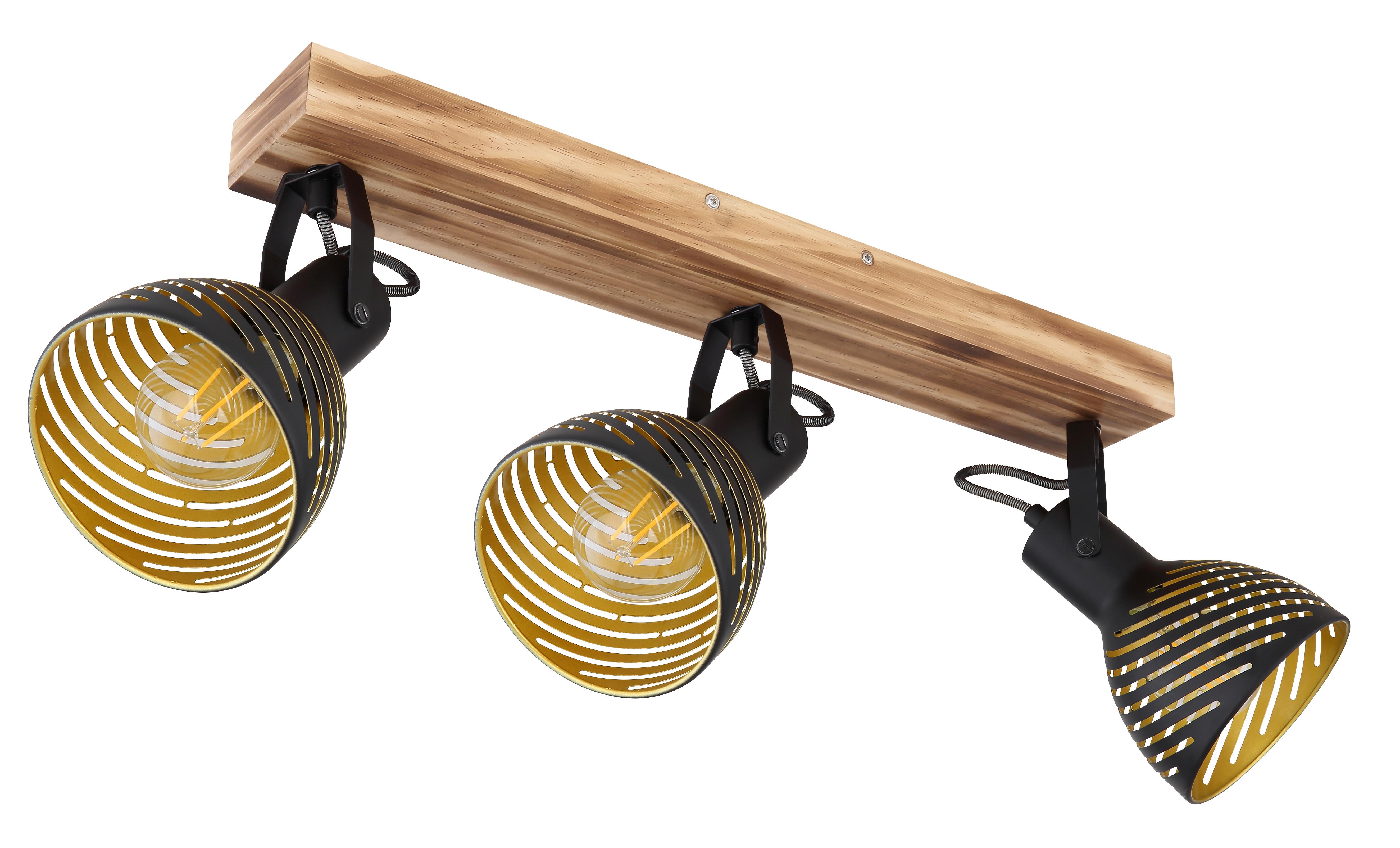 Strahler 3-Flammig verstellbar L: 54 cm - Dunkelbraun/Goldfarben, Basics, Holz/Metall (54/12,5/25cm) - Globo