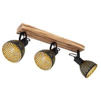 Strahler 3-Flammig verstellbar L: 54 cm - Dunkelbraun/Goldfarben, Basics, Holz/Metall (54/12,5/25cm) - Globo