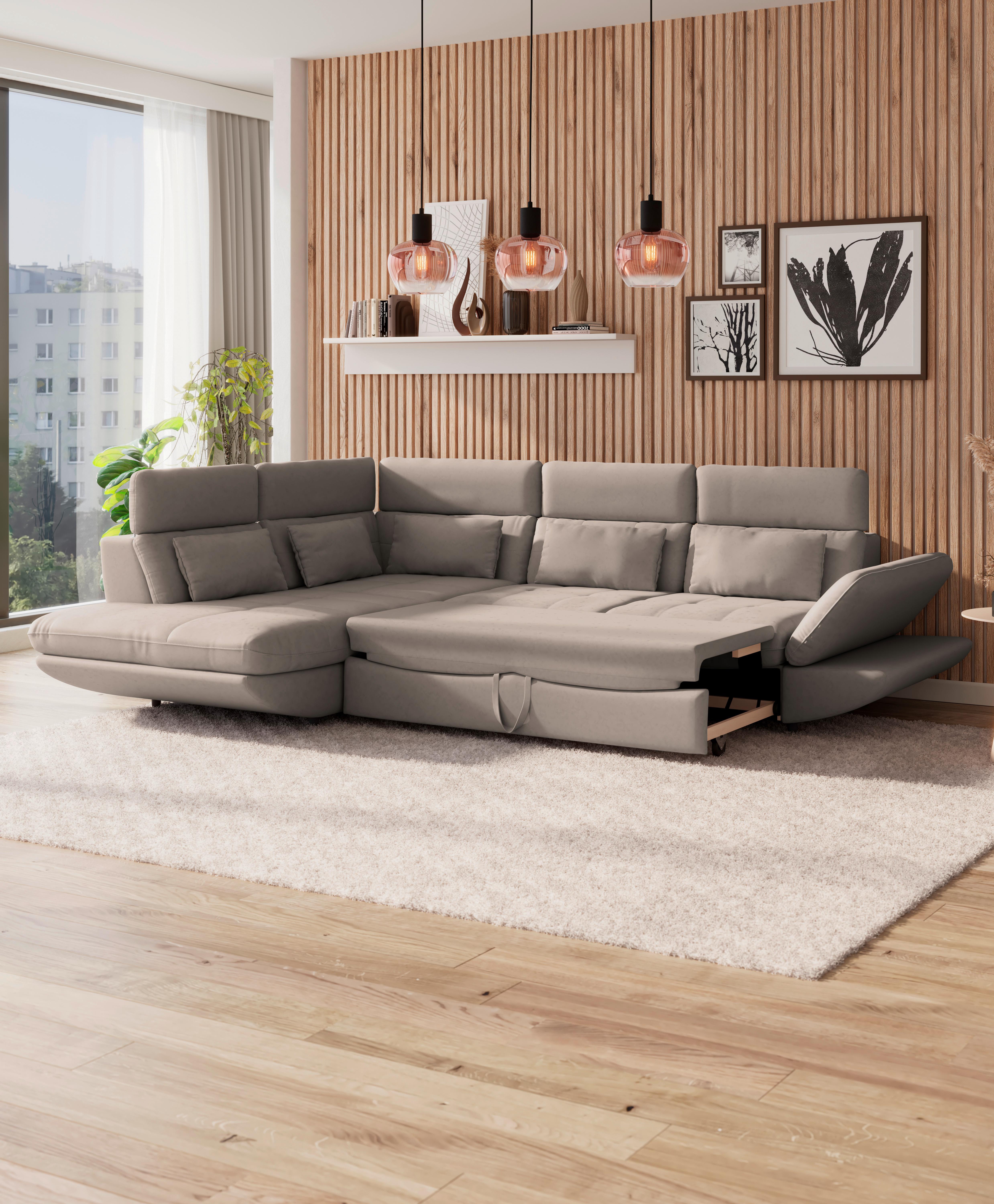 Ecksofa mit Schlaffunktion Park Beige - Beige/Schwarz, MODERN, Textil (311/233cm) - Luca Bessoni