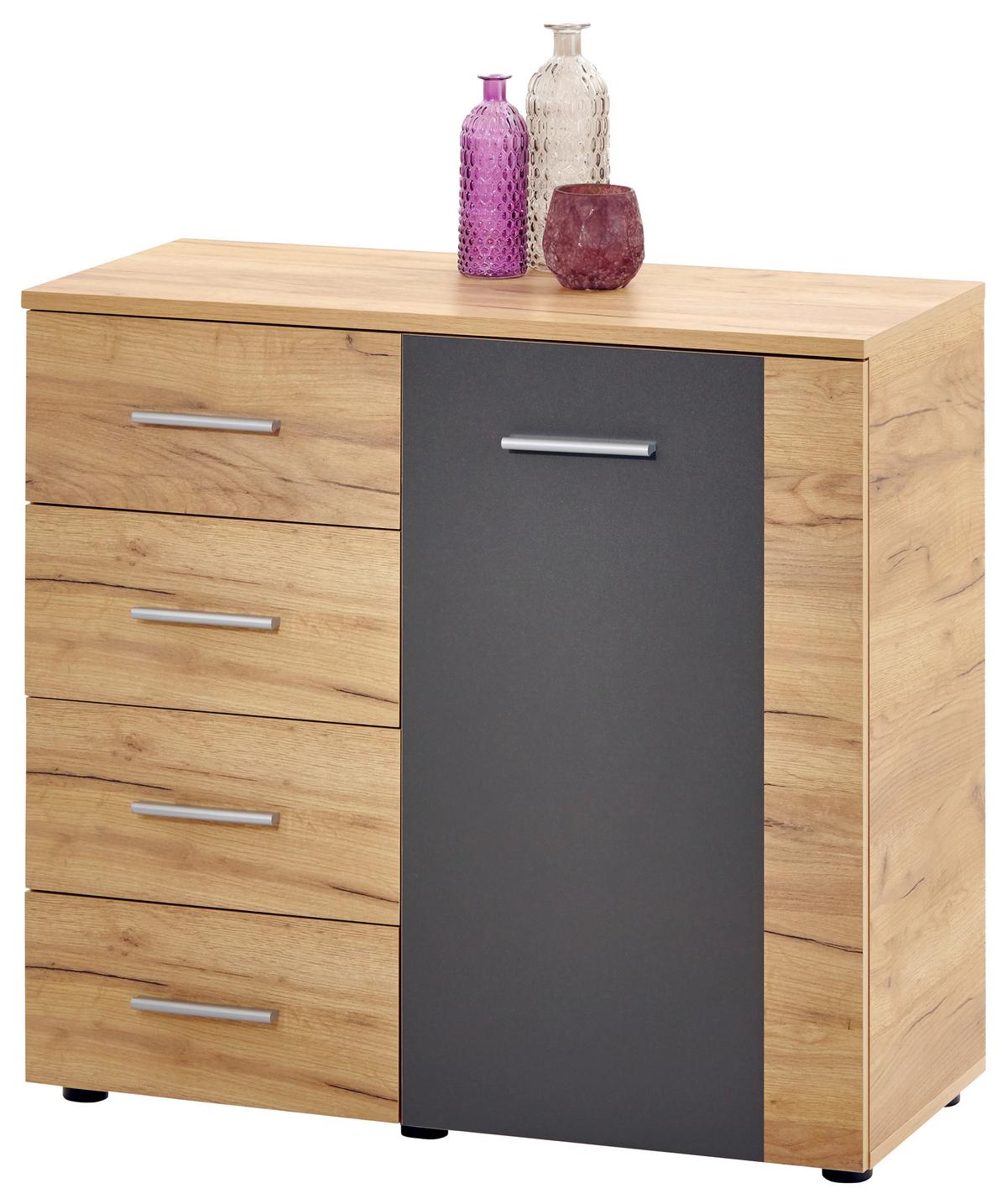 Kommode B 88cm Uno, Kraft Eiche Dekor/Lavagrau - Eichefarben/Grau, MODERN, Holzwerkstoff (88/80/40cm)