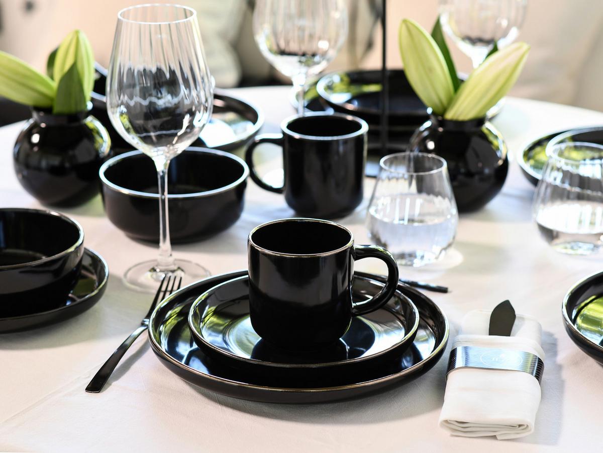Kombiservice, 16-Teilig für 4 Personen, Steinzeug - Goldfarben/Schwarz, Basics, Keramik - Creatable
