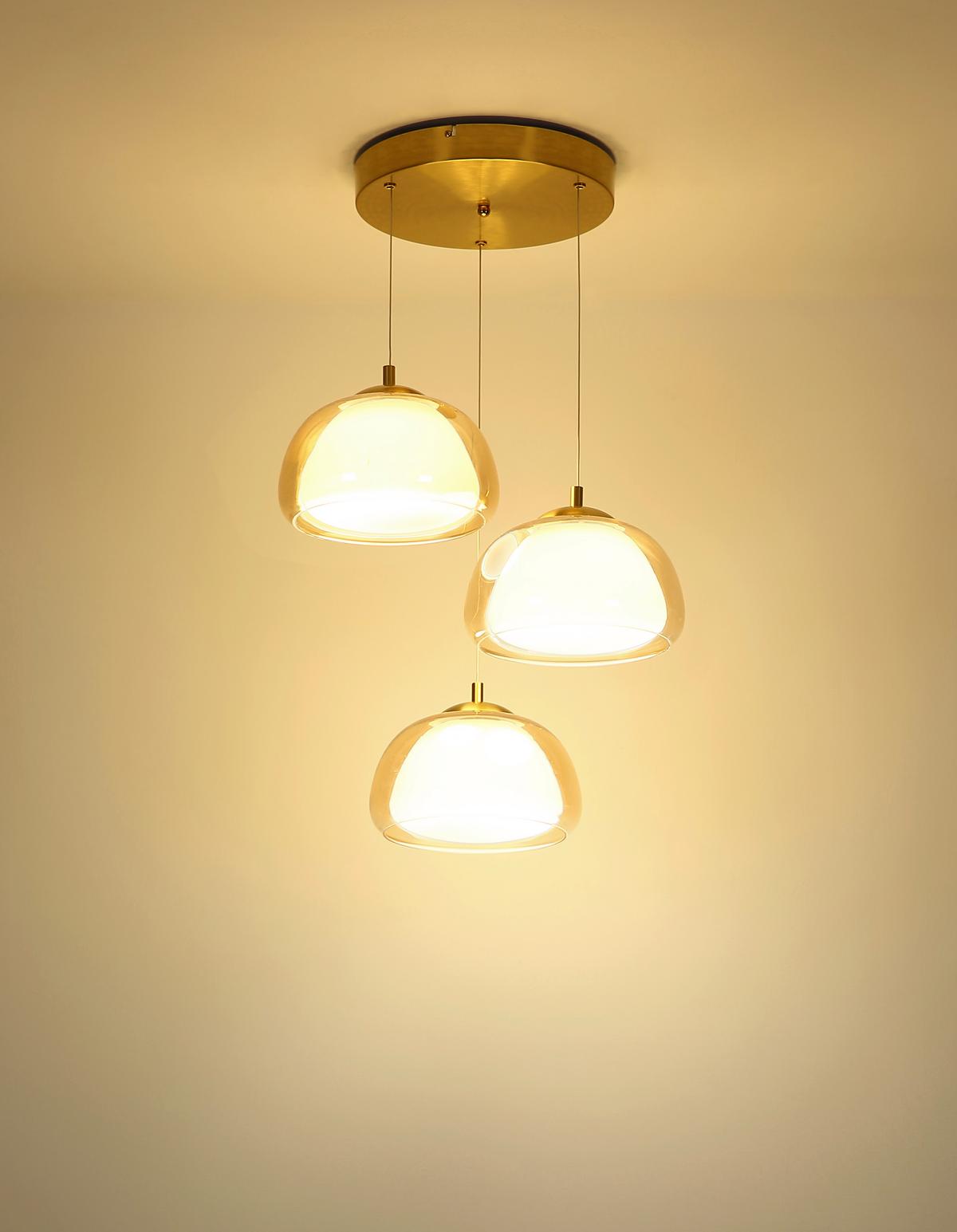 Hängeleuchte Avila Opal-/Farbglas ca. 50c150 cm - Transparent/Goldfarben, Design, Glas/Kunststoff (50/150cm) - Globo