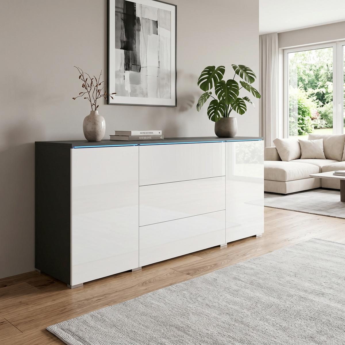 Komoda VERA antracit/biela - sivá/biela s vysokým leskom, Basics, kompozitné drevo/plast (150/67,9/39,5cm) - P & B