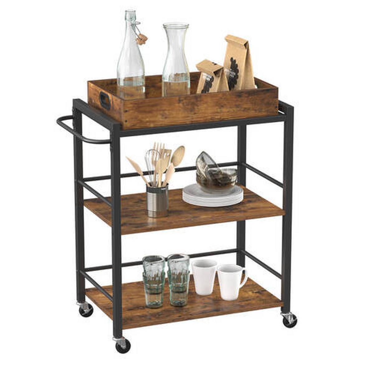 Allzweckwagen Vasagle Braun, Schwarz, B: 72 cm - Schwarz/Braun, Natur, Holzwerkstoff/Metall (72/40/86cm) - Boxxx