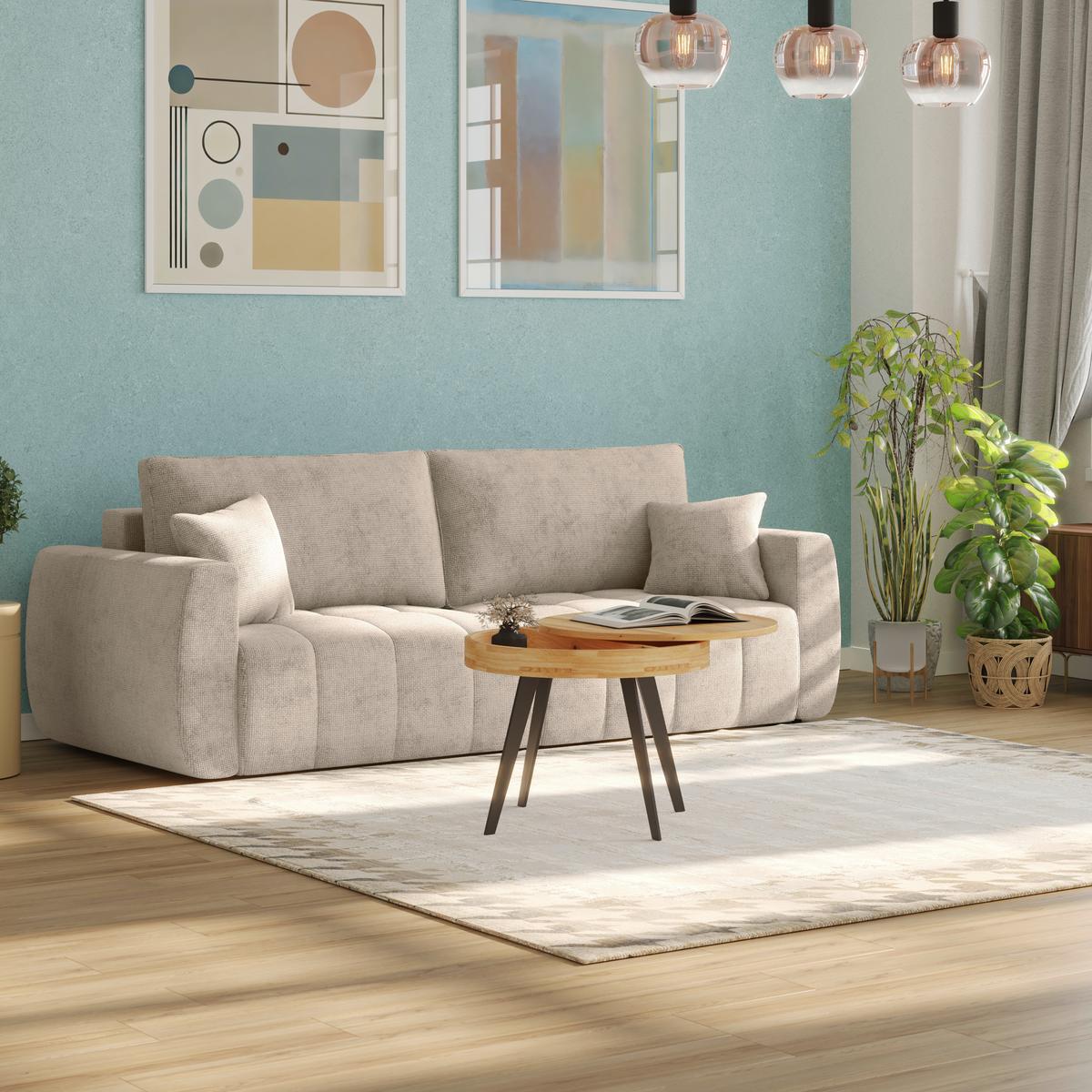 Schlafsofa Bali - Beige/Schwarz, MODERN, Holz/Textil (245/74-90/104cm) - Luca Bessoni