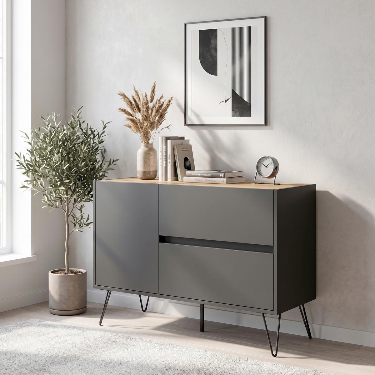 Sideboard Posseik Industrial Graphit/Eichefarben B: 99 cm - Eichefarben/Graphitfarben, Design, Holzwerkstoff (99/75,8/42cm) - MID.YOU