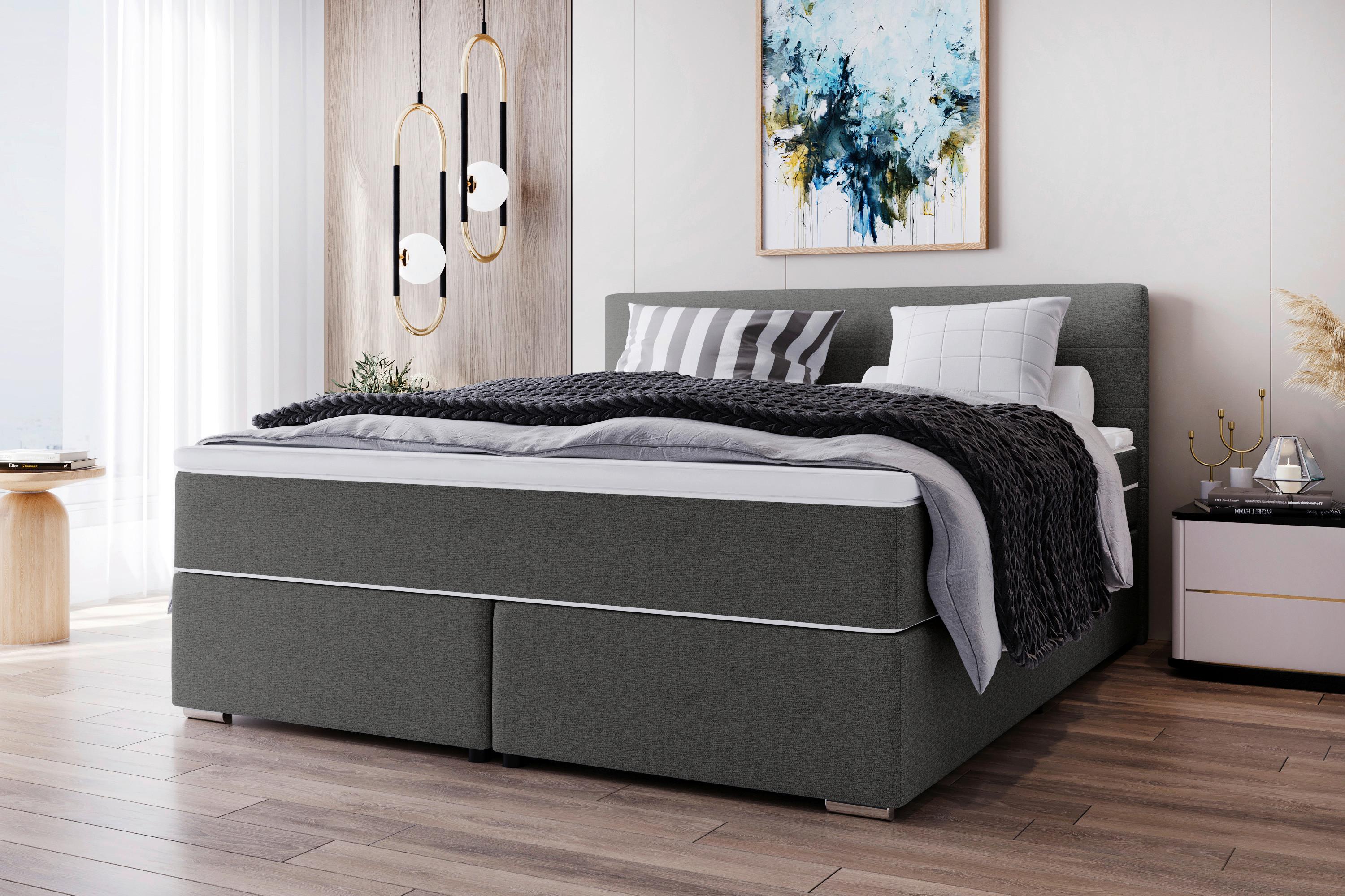 Boxspringbett mit Topper 140x200 Catania - Chromfarben/Anthrazit, KONVENTIONELL, Textil (140/200cm)