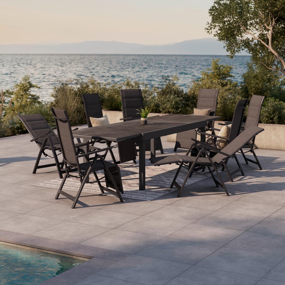 Gartensessel Klappbar Verena Aluminium, Textil - Dunkelgrau, MODERN, Textil/Metall (57/113/68cm) - Beldano