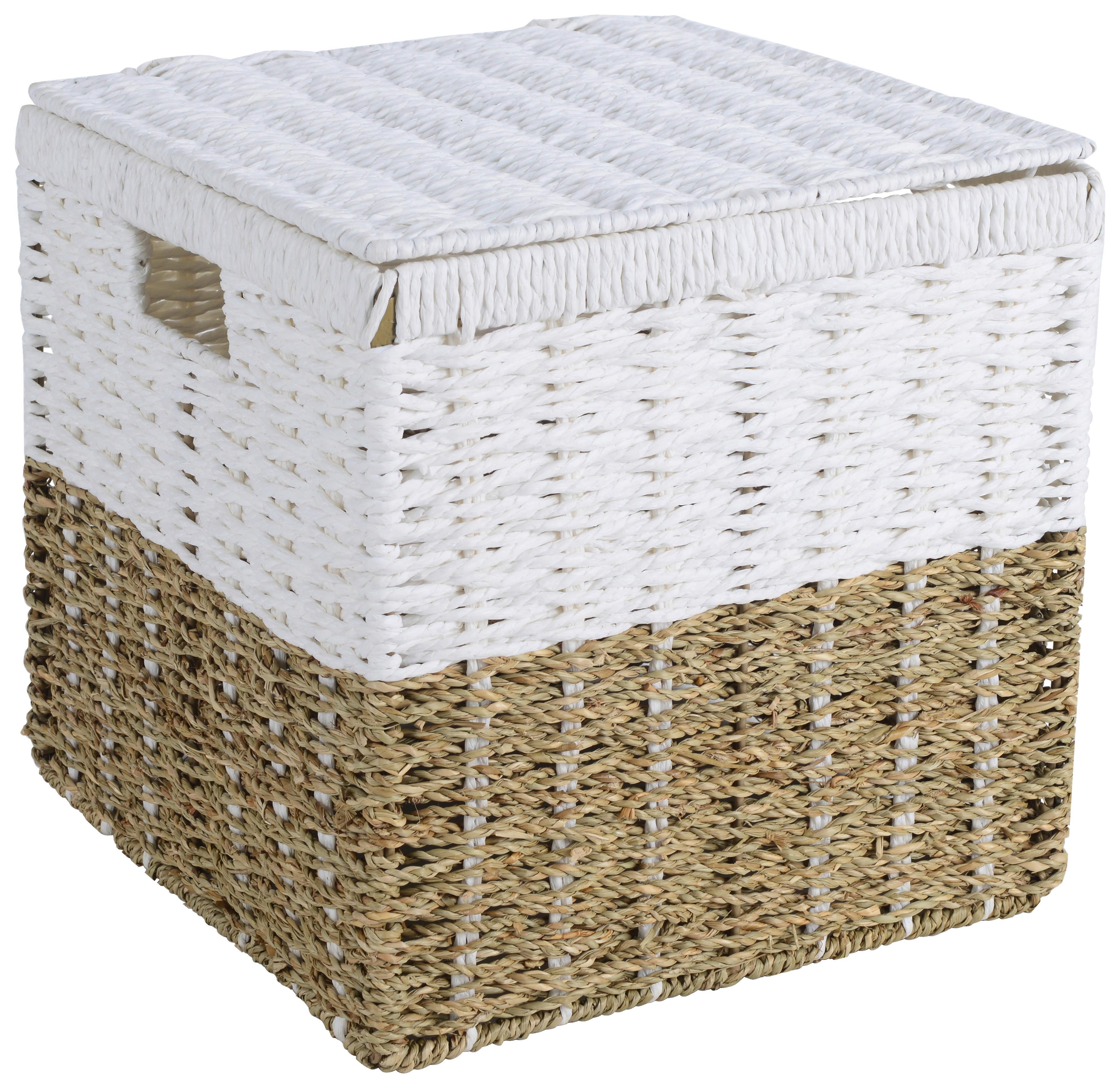 Košík LENA - biela/prírodná farba, Konventionell, kov/prírodné materiály (30/30/30cm) - Mömax