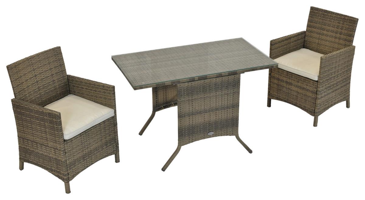 Gartenmöbel Set 5-Tlg Treviso Kunststoff mit Kissen - Beige/Naturfarben, MODERN, Glas/Kunststoff - Gardenson