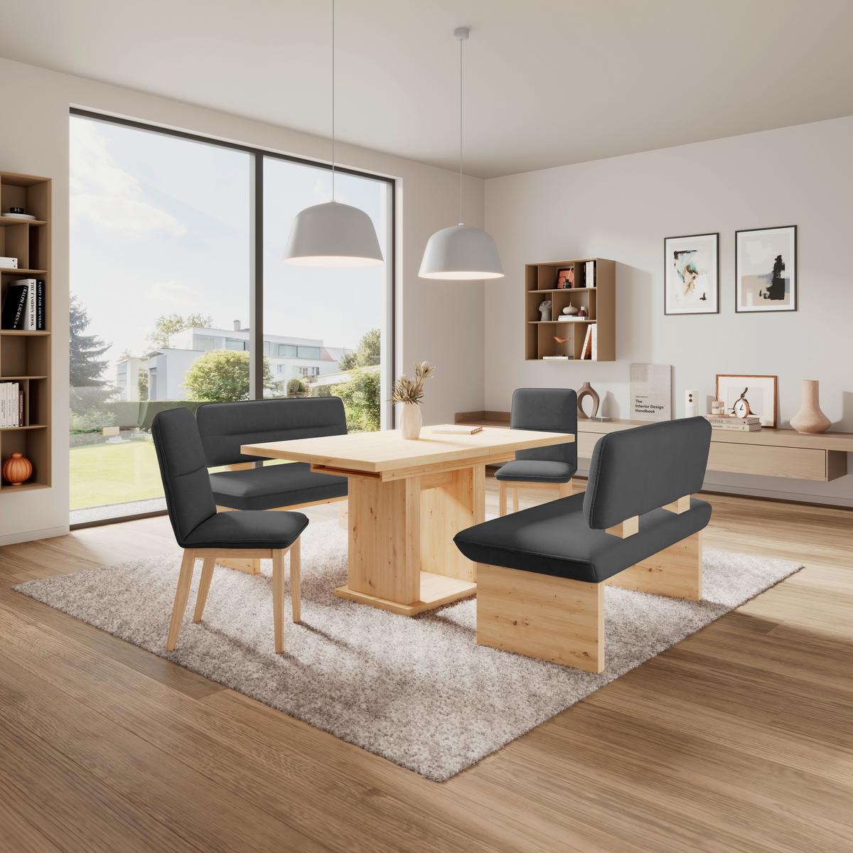 Sitzbank Beluna II Webstoff anthrazit, B: 120cm - Eichefarben/Anthrazit, KONVENTIONELL, Holzwerkstoff/Textil (120/87/67cm) - James Wood