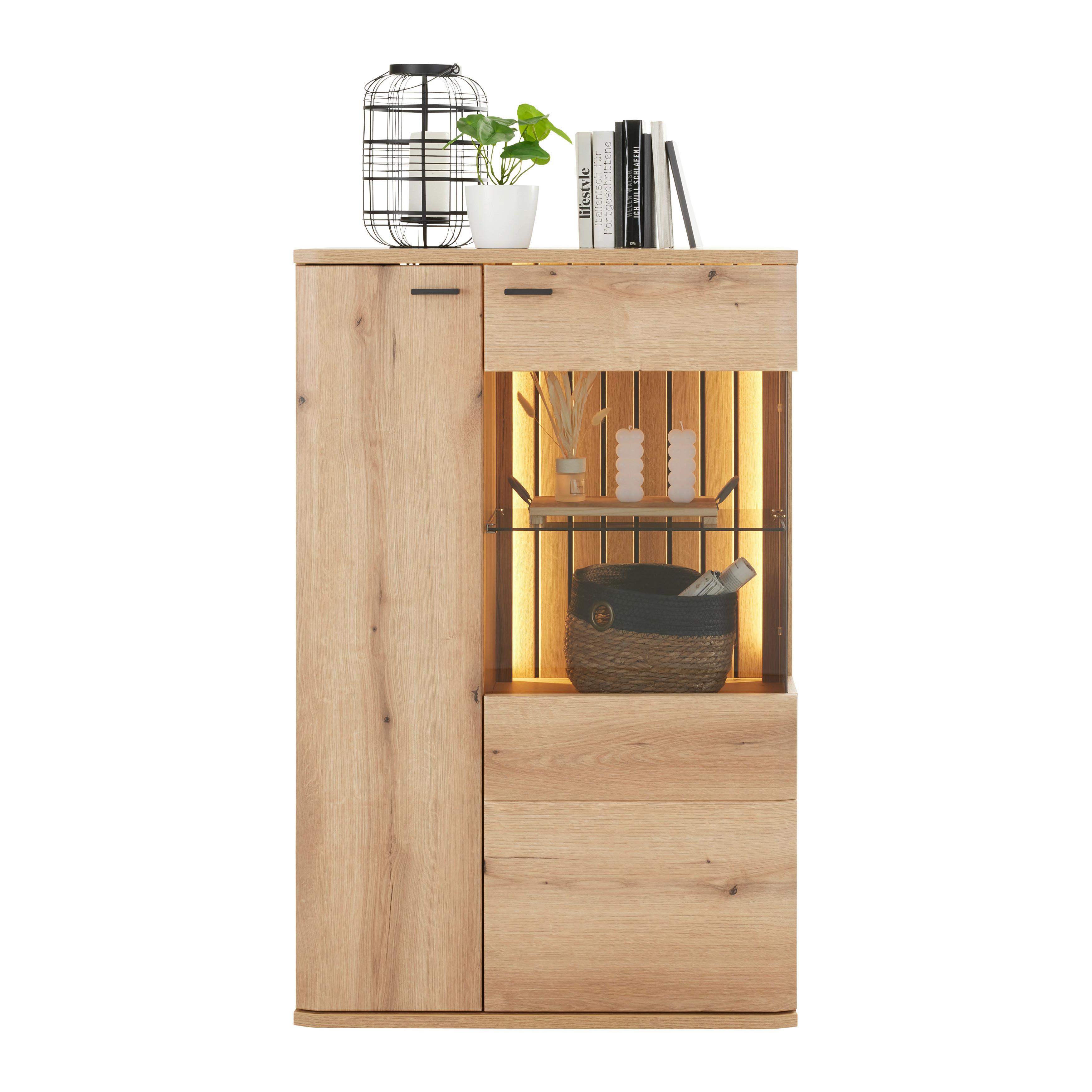 Highboard Fortuna - MODERN, Glas/Holzwerkstoff (80/124/38cm)