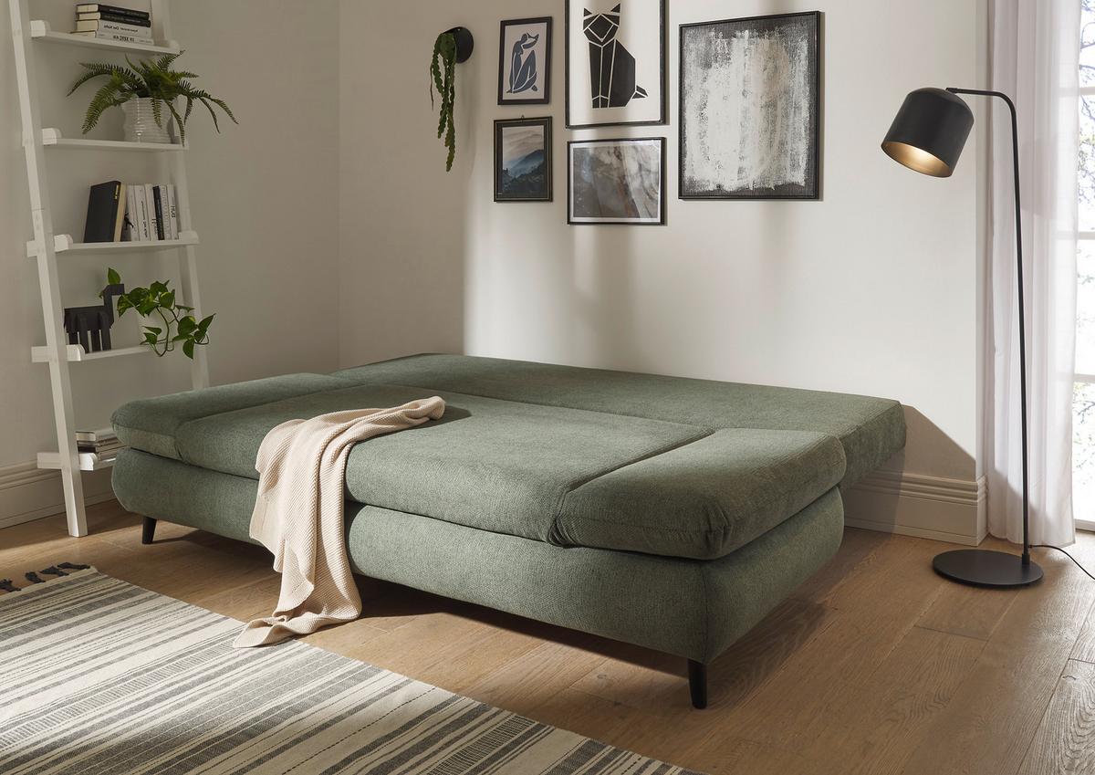 Schlafsofa Sunny 3dl Grün B: 212 Cm - Schwarz/Grün, KONVENTIONELL, Holzwerkstoff/Textil (212/88/101cm) - MID.YOU