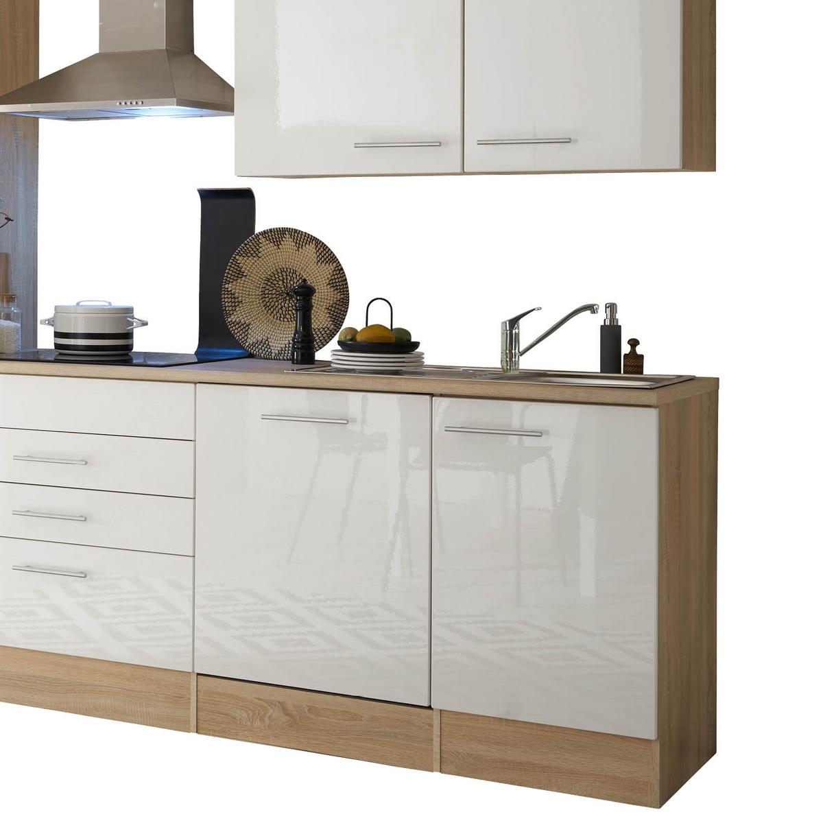 Küchenzeile Laurel mit Geräten 310 cm Weiß/Eiche Dekor - Weiß/Sonoma Eiche, MODERN, Holzwerkstoff (310cm) - MID.YOU