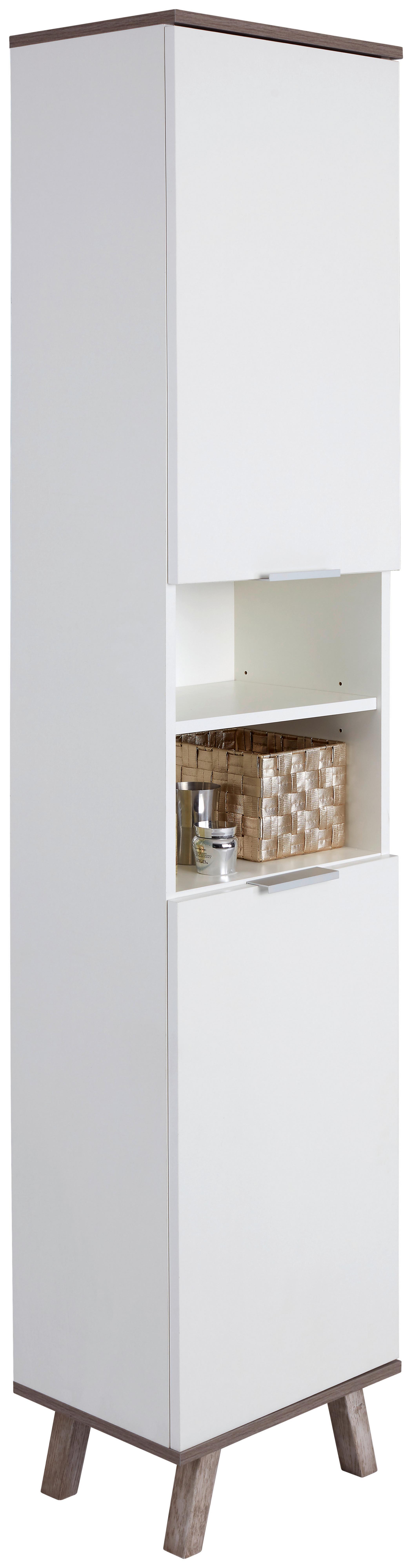Hochschrank Mit Echtholzfüßen Turin 40cm Weiß/ribbeck Eiche - Eiche dunkel/Eichefarben, MODERN, Holzwerkstoff (40/195/30cm)
