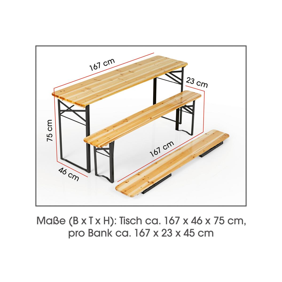 Bierzeltgarnitur 3tlg. - Fichtefarben, Basics, Holz/Metall (167/46/75cm)