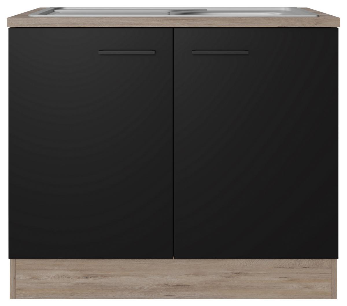 Spülenunterschrank Capri Eiche/Schwarz B: 100 cm - Eichefarben/Schwarz, KONVENTIONELL, Holzwerkstoff (100/85/57cm) - FlexWell