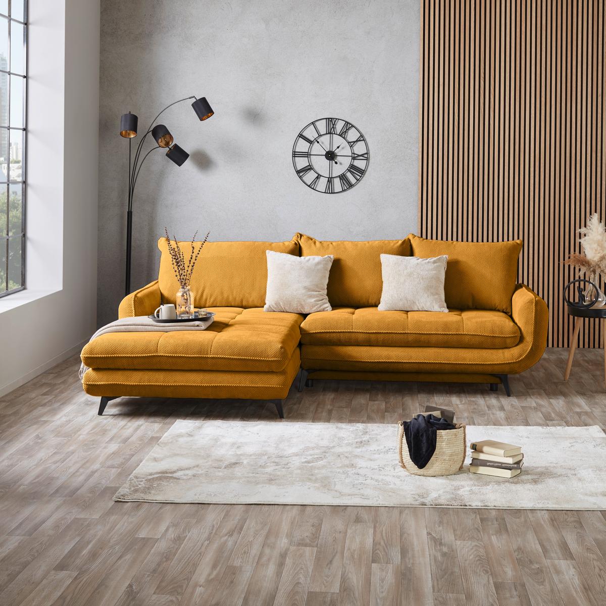 Ecksofa Wave - Beige/Senfgelb, MODERN, Textil (189/266cm)