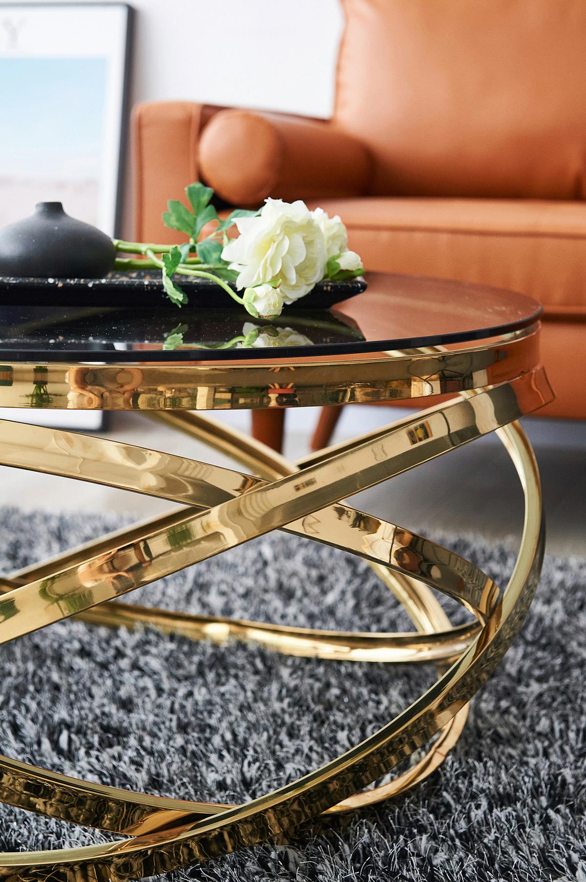 Couchtisch Grau, Goldfarben L: 80 Cm - Goldfarben/Grau, Design, Glas/Metall (80/80/42cm) - Livetastic