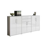 Aktenschrank Office Edition Grau/weiß Hg, B: 253,2 Cm - Weiß Hochglanz/Grau, MODERN, Holzwerkstoff (253,2/113,6/33cm) - MID.YOU