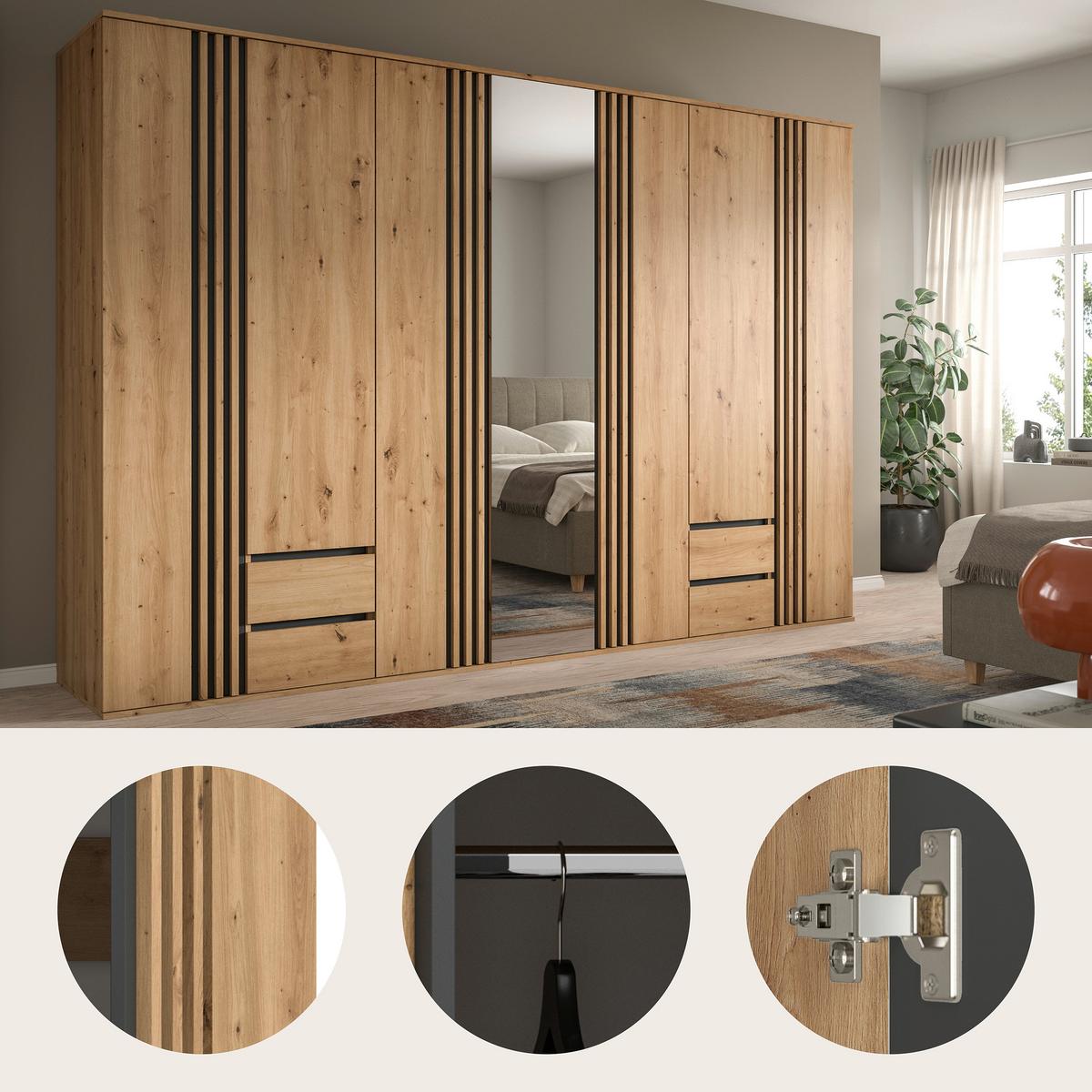 Drehtürenschrank Tofta Eiche Dekor/Anthrazit B: 280cm - Anthrazit/Eiche Artisan, ROMANTIK / LANDHAUS, Holzwerkstoff (280/192/56cm) - Livetastic