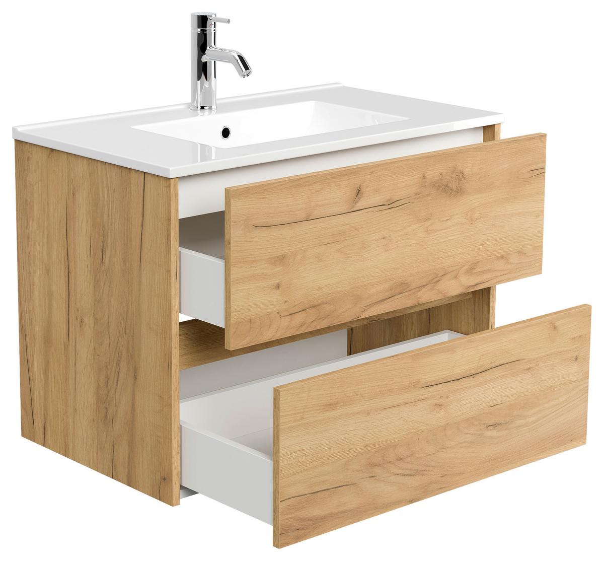 Waschtischkombi Limes Eiche Dekor B: 81 Cm - Eichefarben/Weiß, MODERN, Keramik/Holzwerkstoff (81/58,7/46,5cm) - MID.YOU