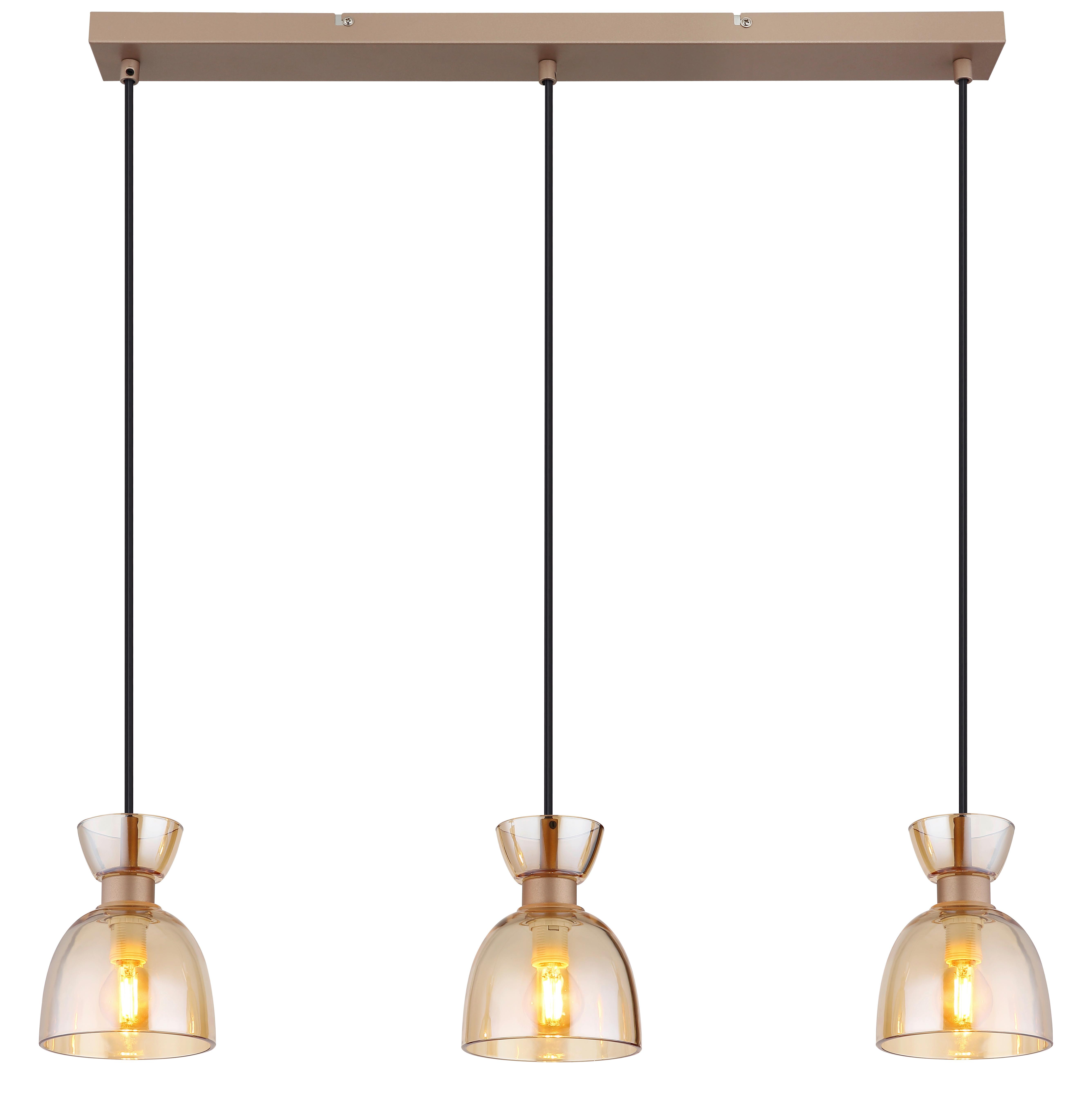 Hängeleuchte Massey L: 65 cm Braun Schwarz Bernsteinfarben - Bernsteinfarben/Schwarz, Design, Glas/Kunststoff (65/13/120cm) - Globo