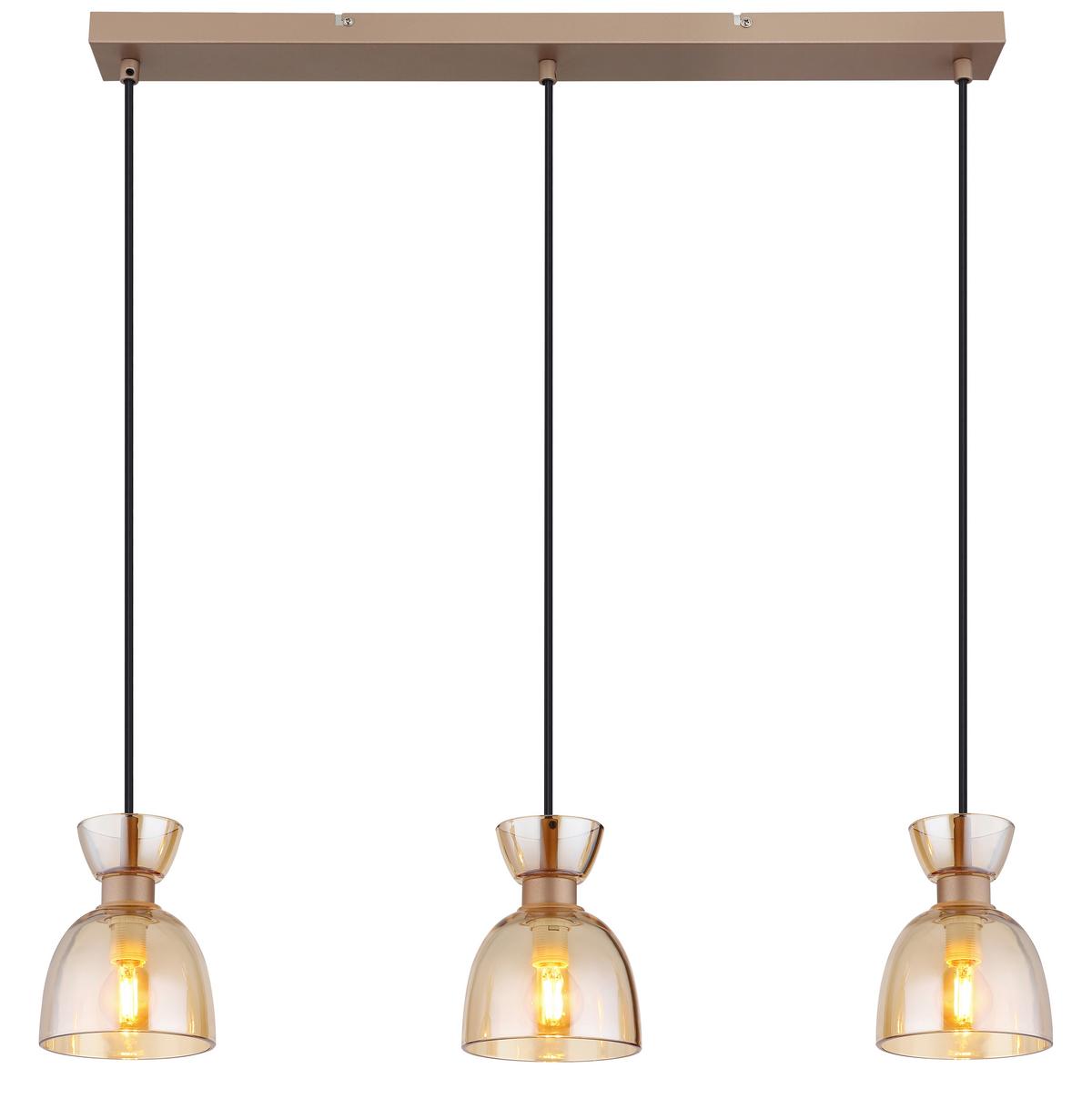 Hängeleuchte Massey L: 65 cm Braun Schwarz Bernsteinfarben - Bernsteinfarben/Schwarz, Design, Glas/Kunststoff (65/13/120cm) - Globo