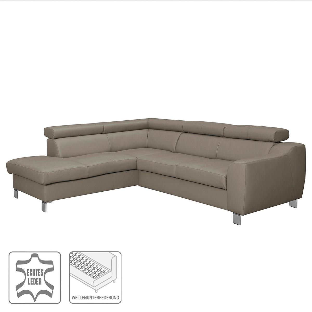 Ecksofa Aspen Taupe S: 208 Cm - Taupe/Chromfarben, Design, Leder/Textil (208/245cm) - Livetastic