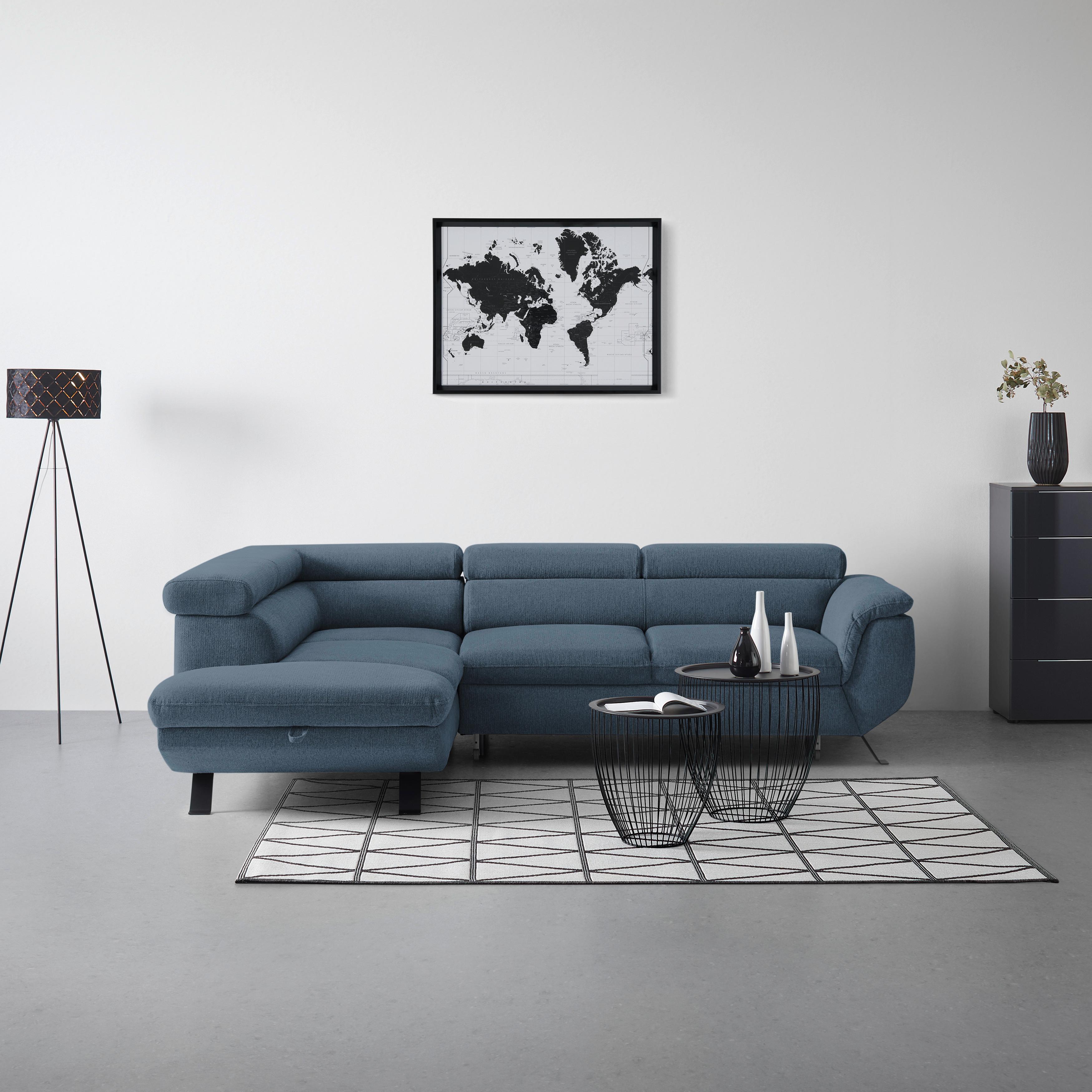 Rohová sedačka RAVEN, levá, královská modrá - černá/královská modrá, Moderní, kov/textil (198/257cm) - Mömax