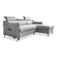 Rozkládací sedačka Simone, pravé provedení - světle šedá/přírodní barvy, Moderní, dřevo/textil (228/82/95/162cm)