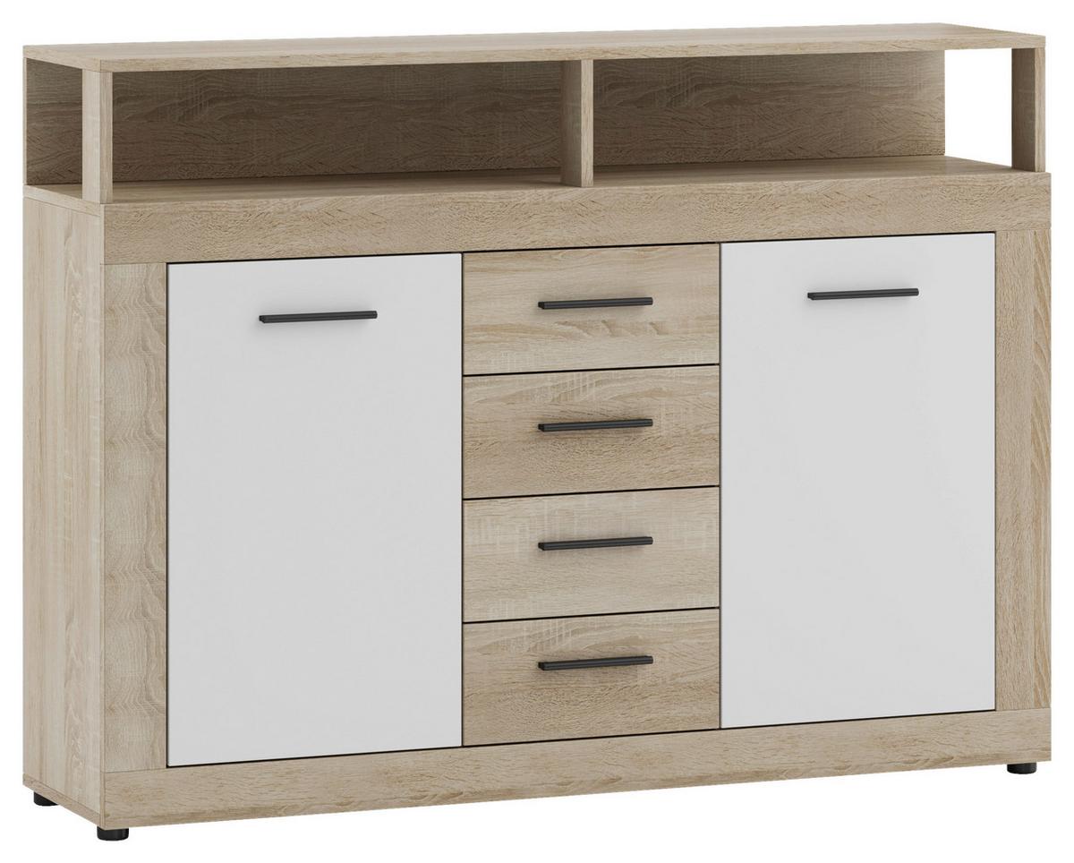Kommode Lupo Eiche Dekor Weiß B: 119 Cm - Weiß/Sonoma Eiche, Design, Holzwerkstoff (119/96/32cm) - MID.YOU