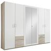 Drehtürenschrank Mit Spiegel + Laden 270cm Fly, Weiß/Eiche - Eichefarben/Weiß, Design, Glas/Holzwerkstoff (270/210/58cm) - MID.YOU