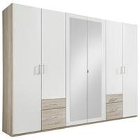 Drehtürenschrank Mit Spiegel + Laden 270cm Fly, Weiß/eiche - Eichefarben/Weiß, Design, Glas/Holzwerkstoff (270/210/58cm) - MID.YOU