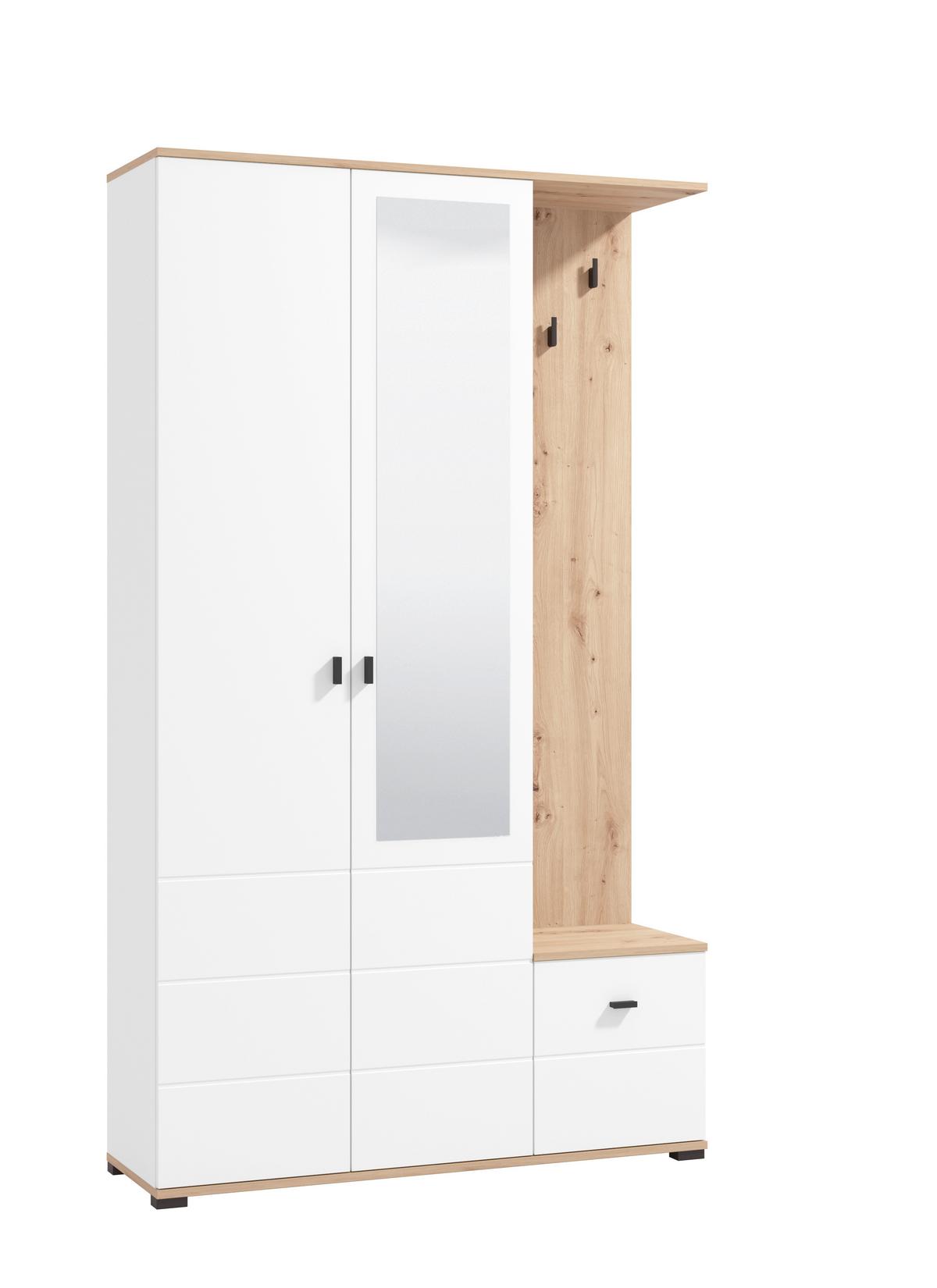 Előszobafal Canvey 115/197cm - Artisan tölgy/fehér, Modern, faalapú anyag (115,5/197/35cm)