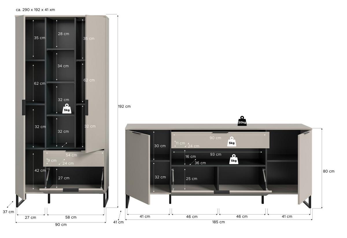 Wohnwand Noida Kaschmirfarben /Schwarz B: 290cm - Kaschmir/Schwarz, Design, Holzwerkstoff (290/192/41cm) - Livetastic