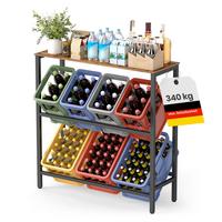 Getränkekistenregal aus Stahl Metall/Holzwerkstoff - Schwarz/Braun, Basics, Holzwerkstoff/Metall (105.4/117,3/40cm)