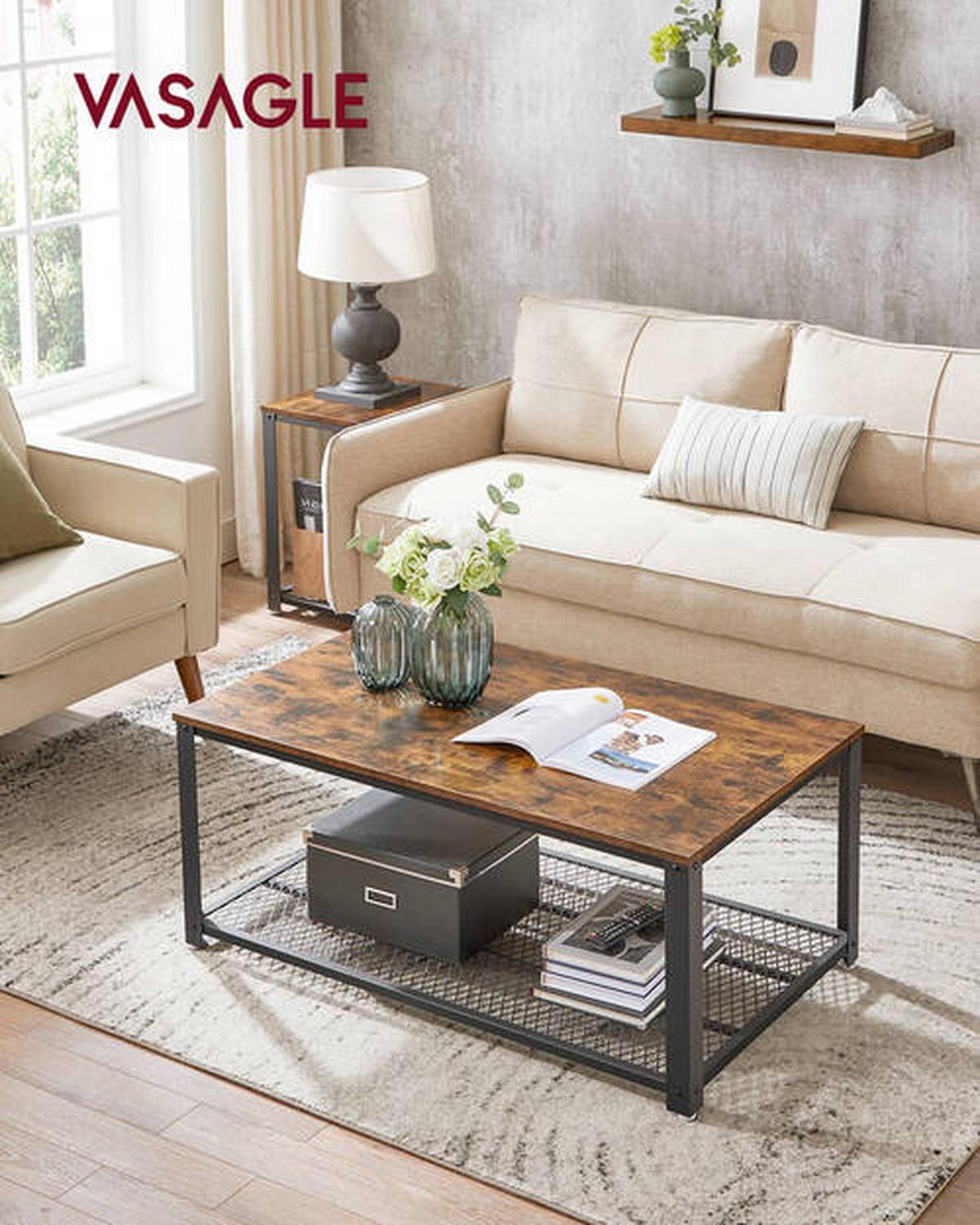 Couchtisch Rechteckig Mit Ablagefach, Braun, Schwarz - Schwarz/Braun, Trend, Holzwerkstoff/Metall (106,6/60,6/45cm) - Boxxx